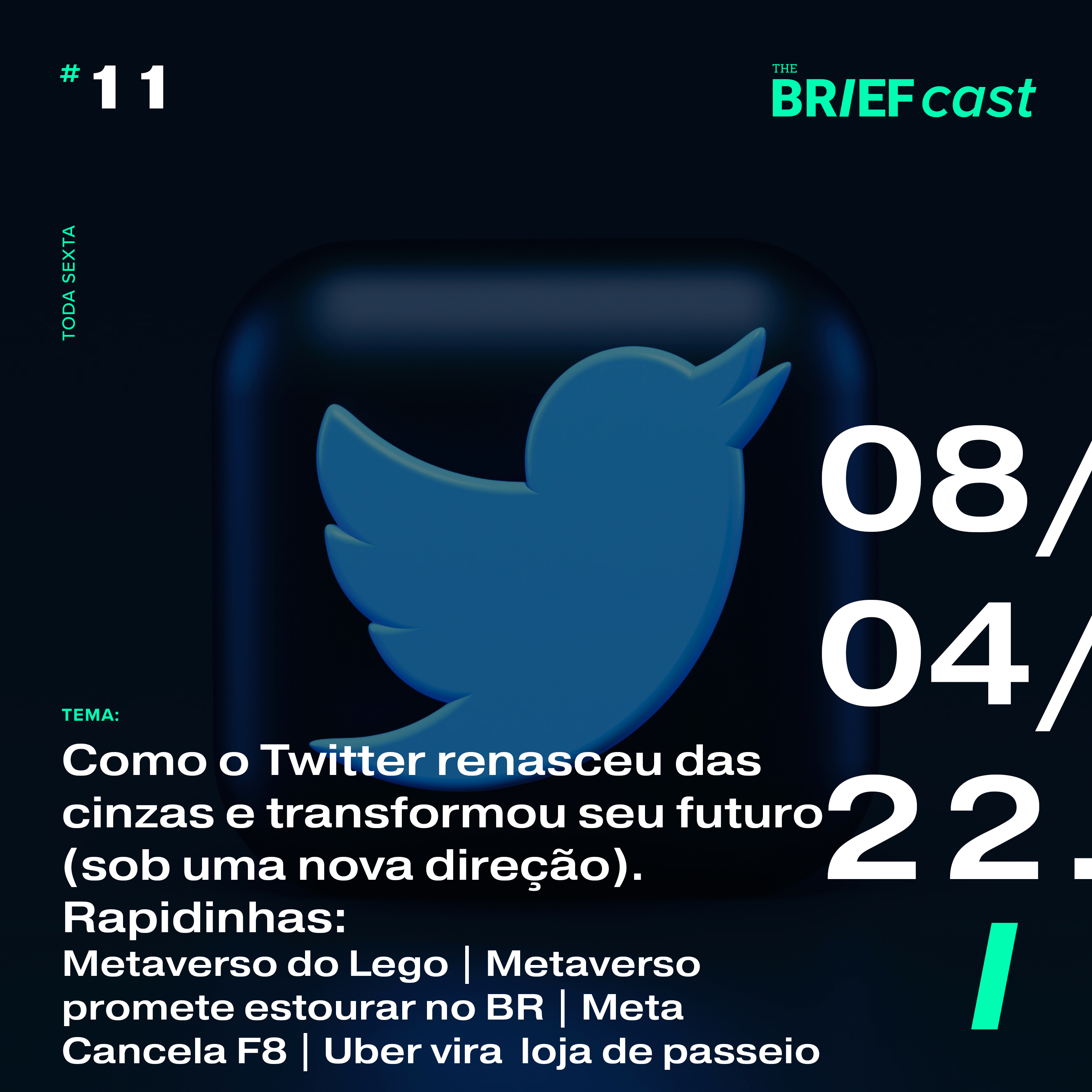 Como o Twitter renasceu, se reinventa e planeja um futuro com blockchain e criptos. Rapidinhas: Lego no metaverso | Promessa do metaverso no Brasil | Meta cancela F8 | Uber quer ser loja episode artwork