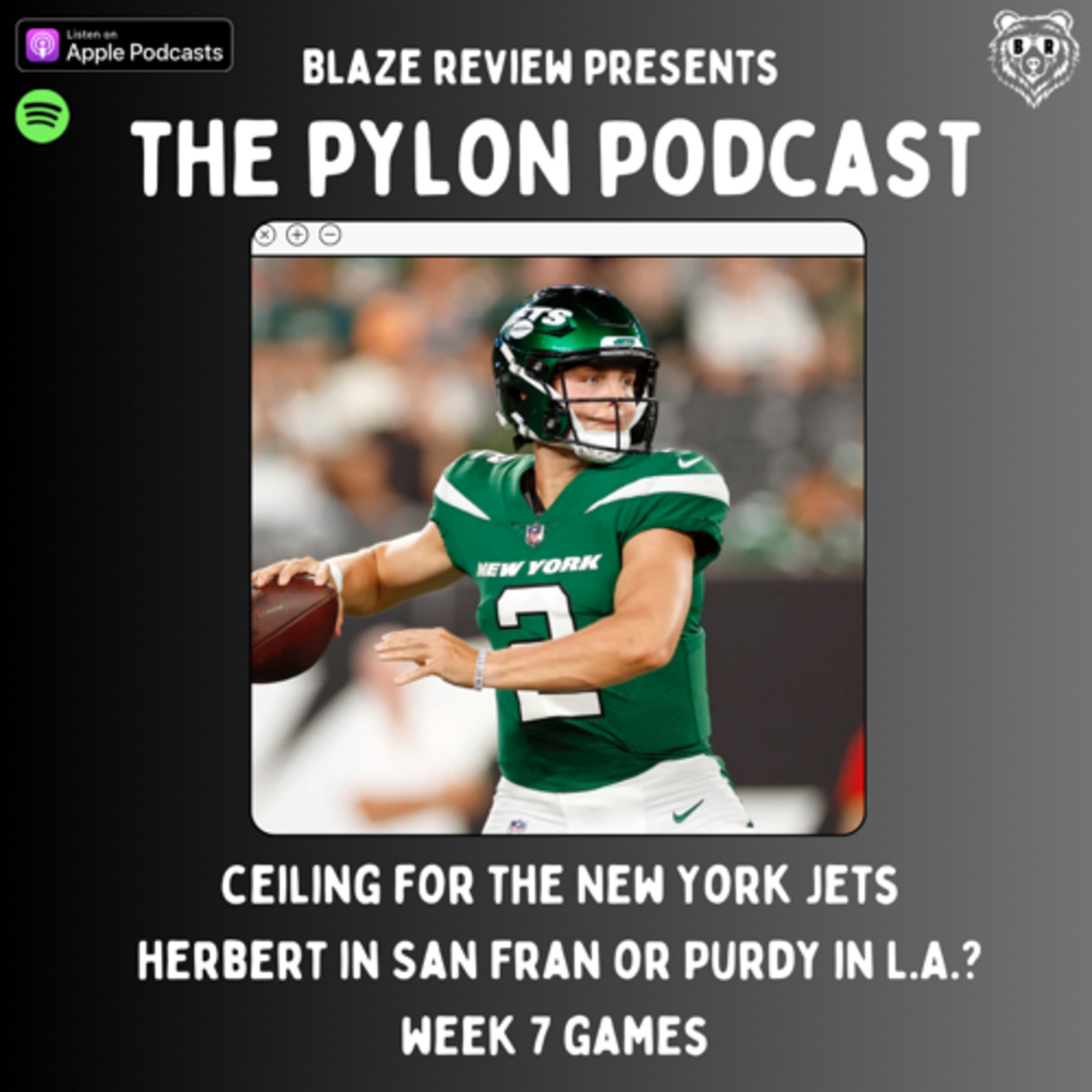 Pylon Podcast- Ceiling for the Jets, Herbert in San Fran or Purdy in L.A.? Week 7 games  episode artwork