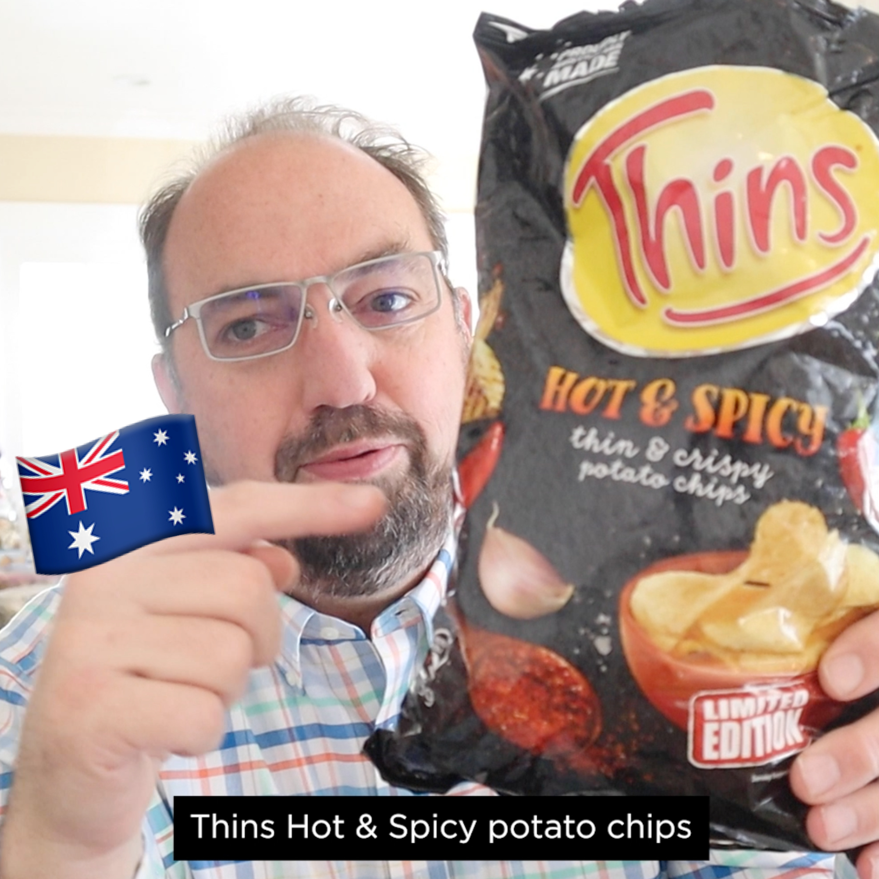 🇦🇺 Thins’ Hot n’ Spicy potato chips on In The Chips with Barry episode artwork