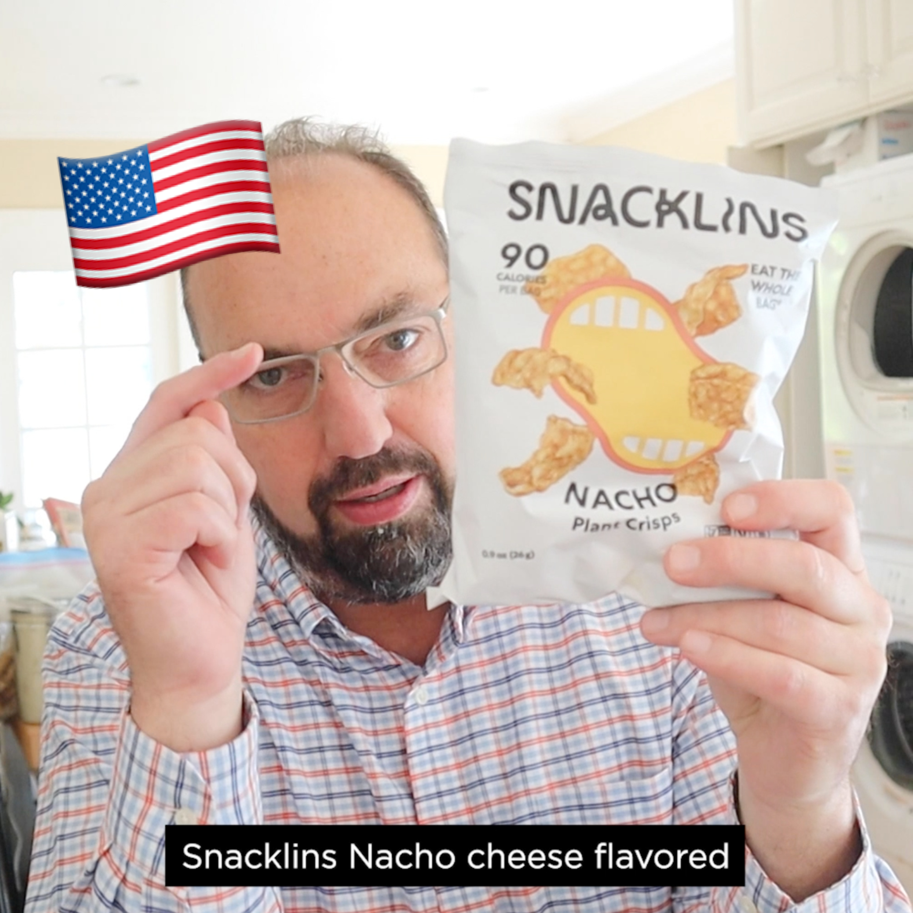 🇺🇸 Snacklins Nacho flavored plant crips on In The Chips with Barry episode artwork