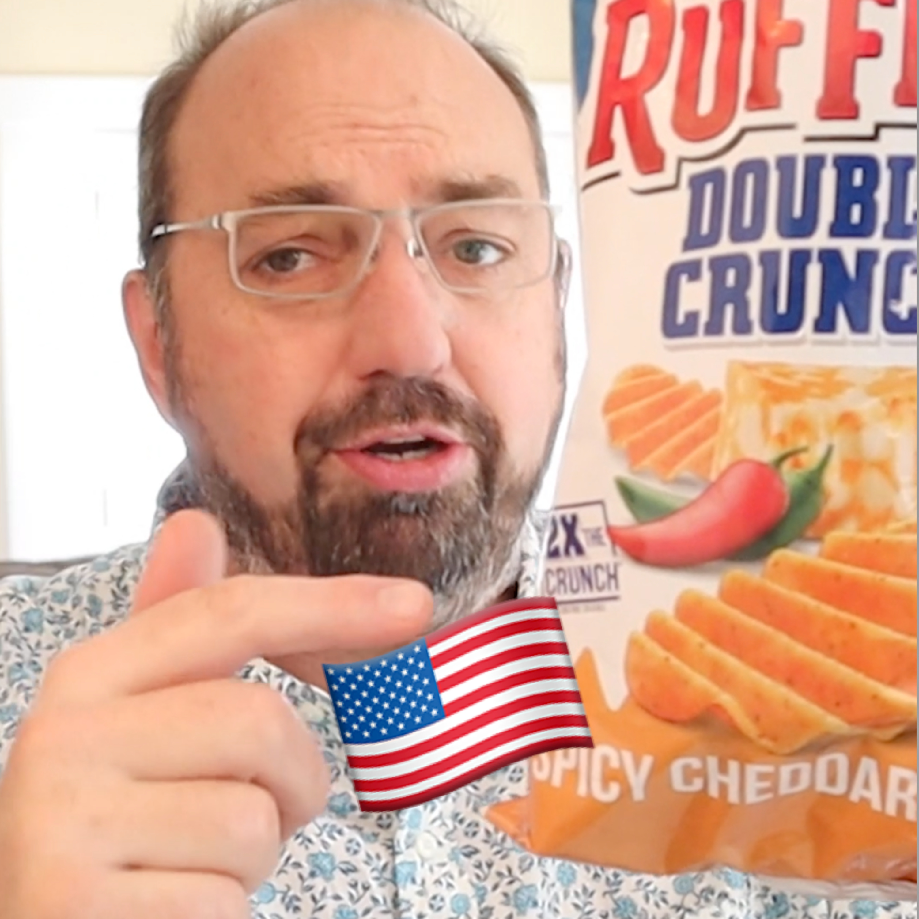 🇺🇸 Ruffles Double Crunch Spicy Cheddar Jack potato chips on In The Chips with Barry episode artwork