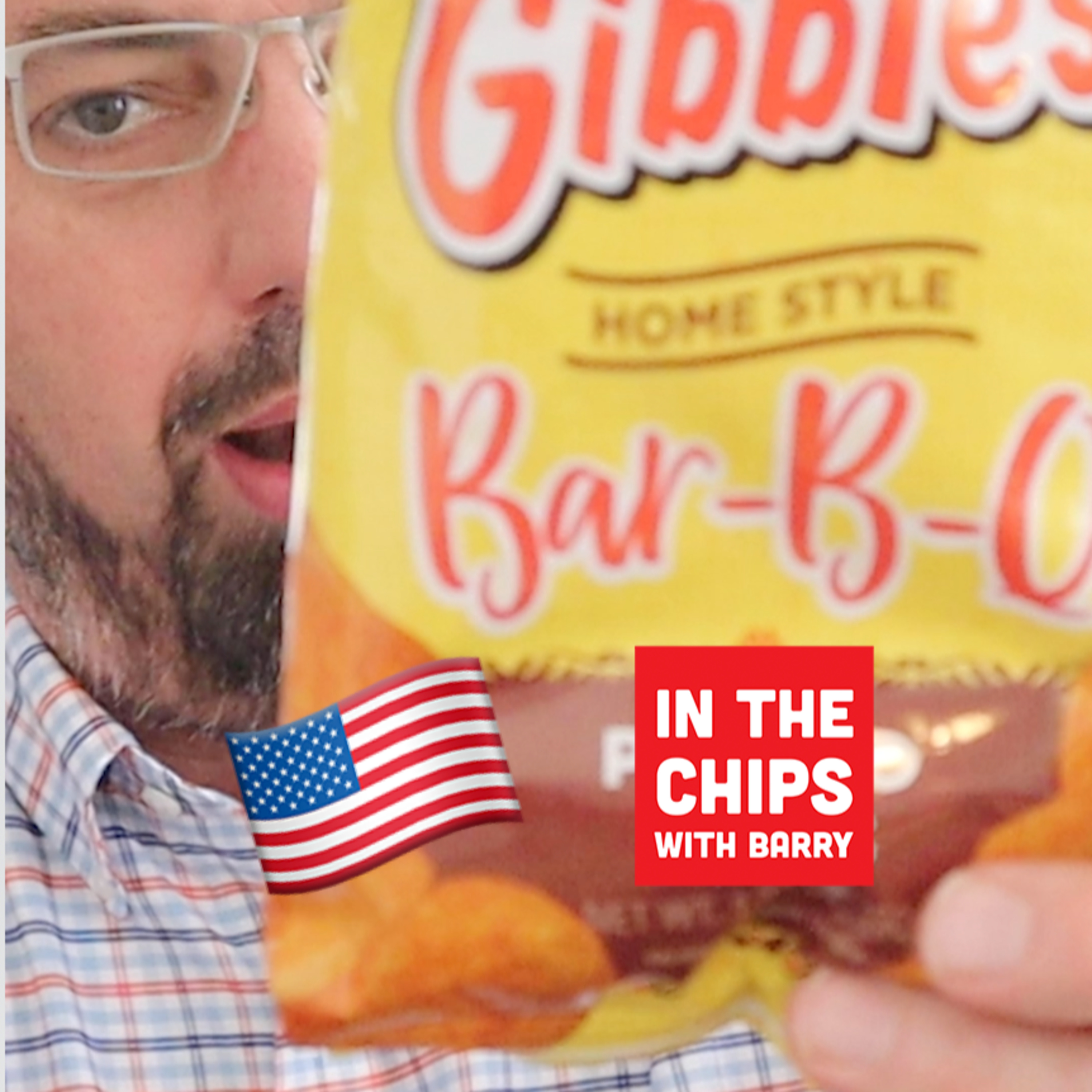 🇺🇸 Gibble’s Bar-B-Que potato chips on In The Chips with Barry episode artwork