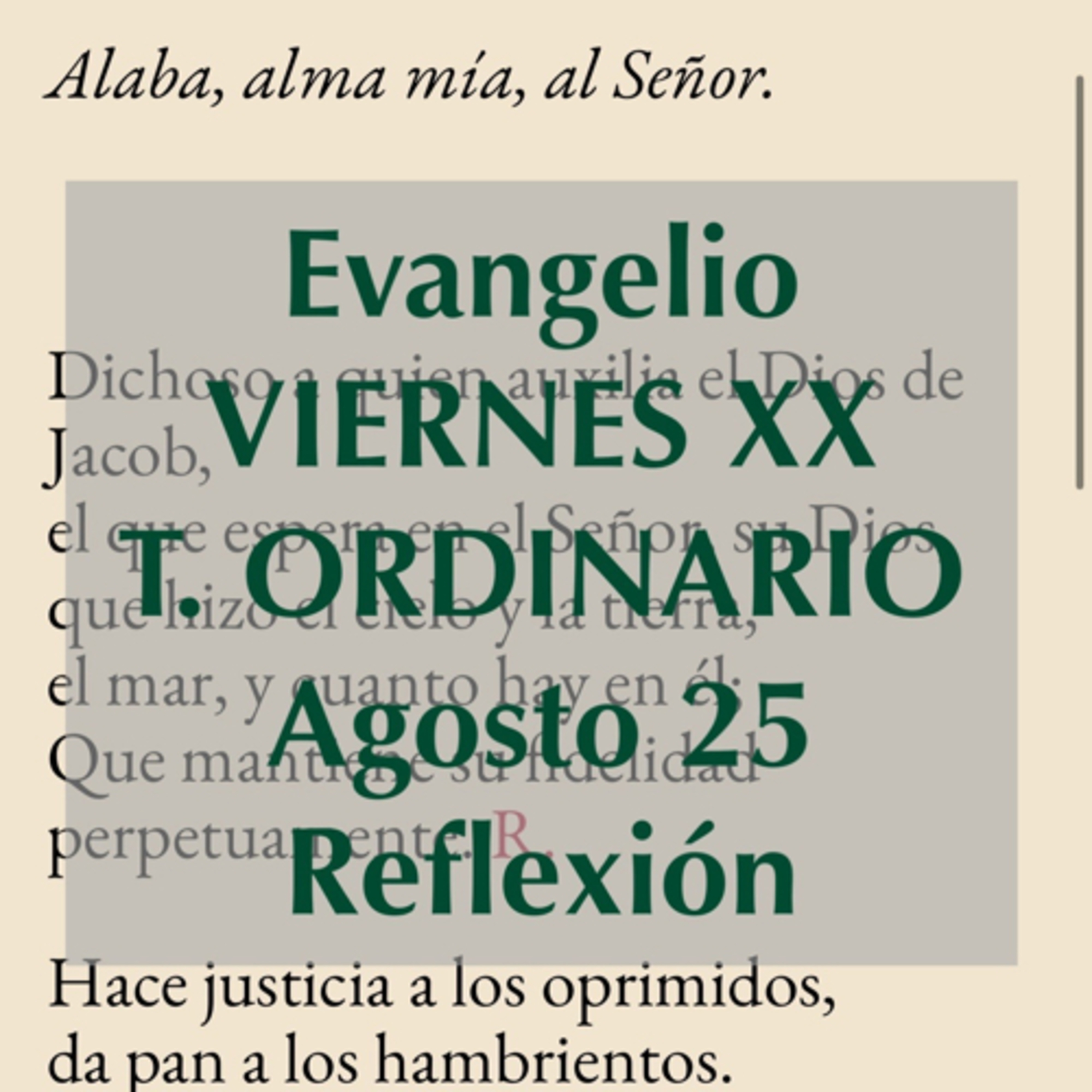 VIERNES XX DE TIEMPO ORDINARIO. Agosto 25. Evangelio y reflexión. episode artwork