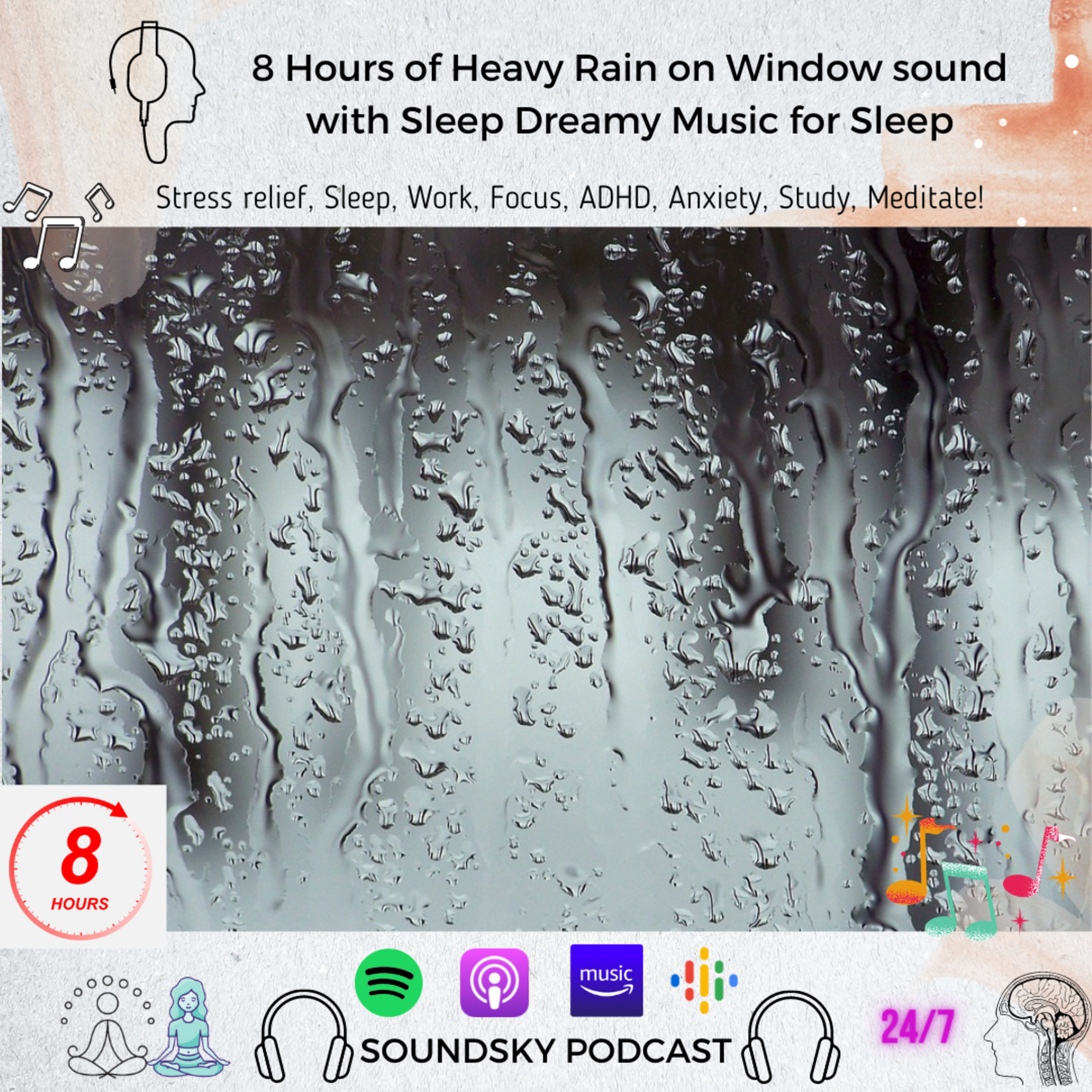 [8 HOURS] Heavy Rain on Window sound with Sleep Dreamy Music for Sleep | White Noise for Perfect Sleep episode artwork