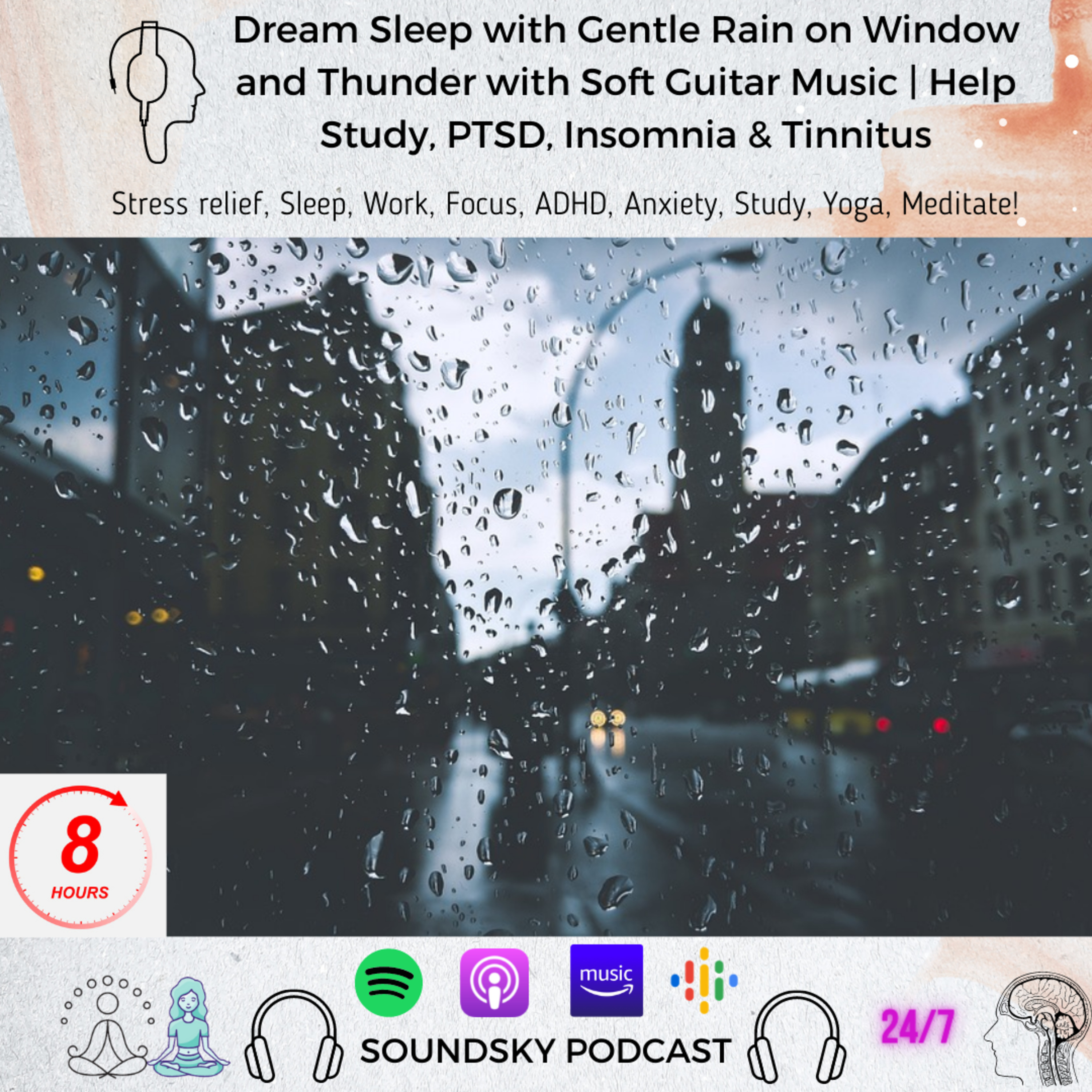 [8 HOURS] Dream Sleep with Gentle Rain on Window and Thunder with Soft Guitar Music | Help Study, PTSD, Insomnia & Tinnitus episode artwork