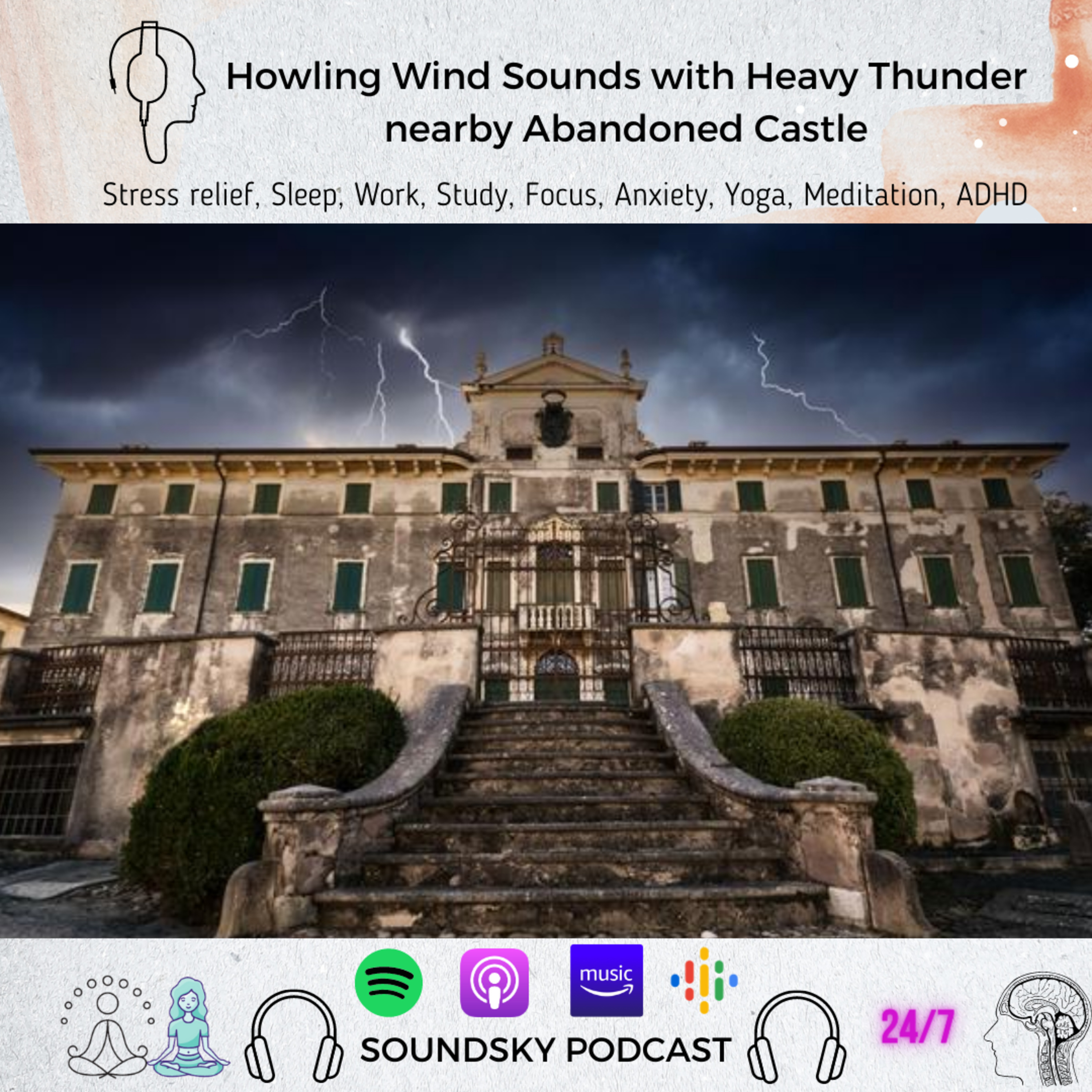 [9 hrs] Howling Wind Sounds with Heavy Thunder nearby Abandoned Castle | TmSleep episode artwork