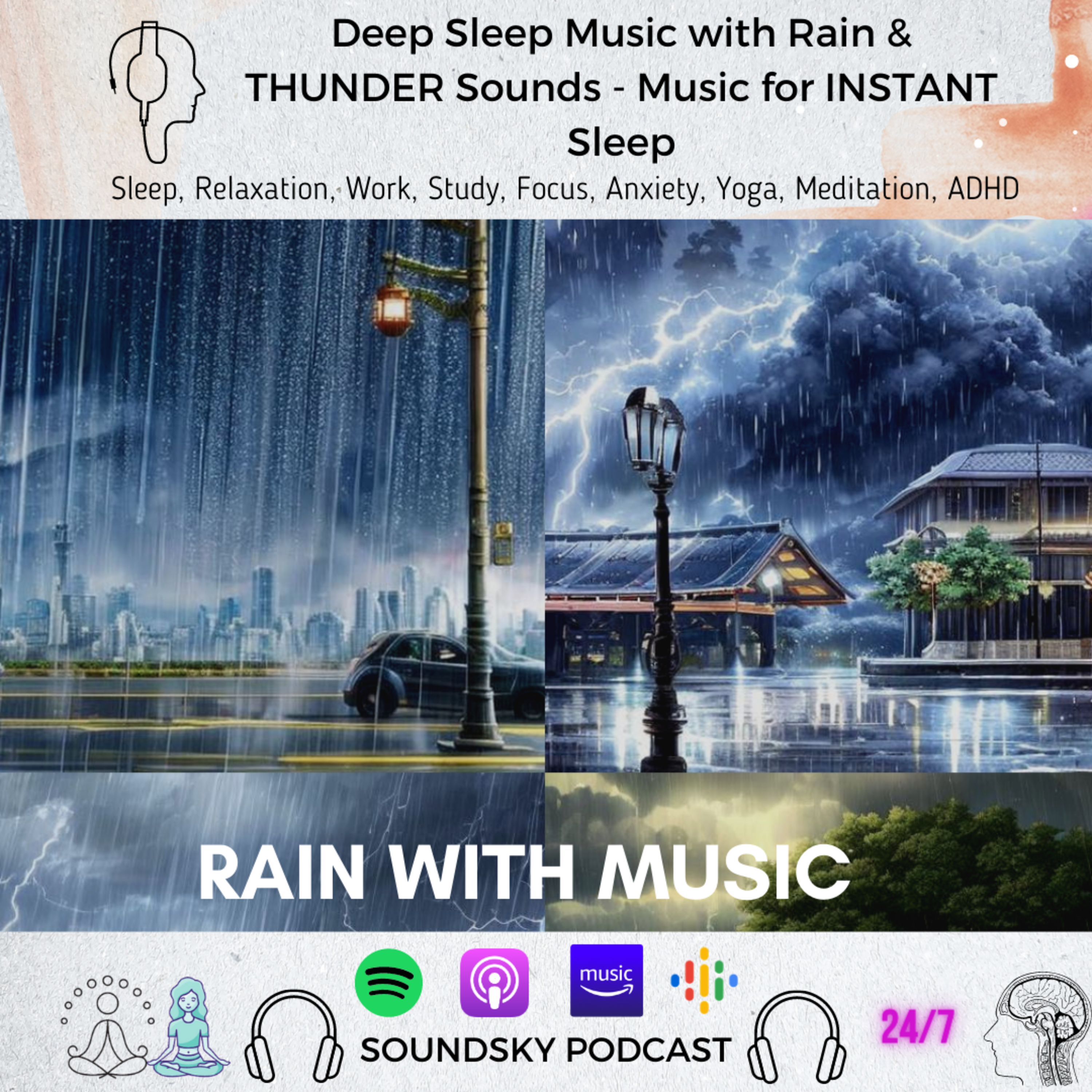 [9 HRS] Deep Sleep Music with Rain & THUNDER Sounds - Music for INSTANT Sleep | Dreamy Rainy Music episode artwork