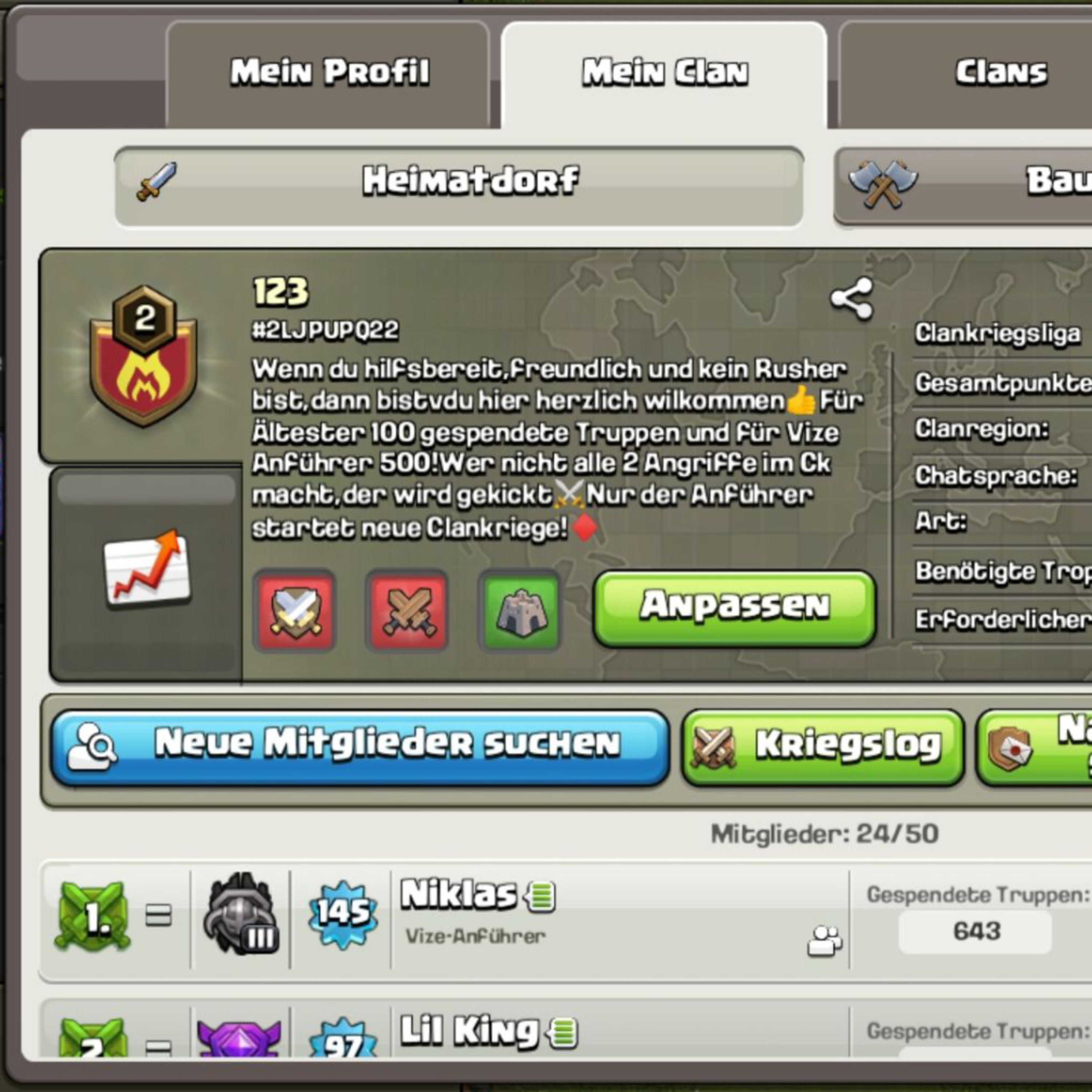 Ich sage euch meinen Clan in CoC (Clash of Clans)