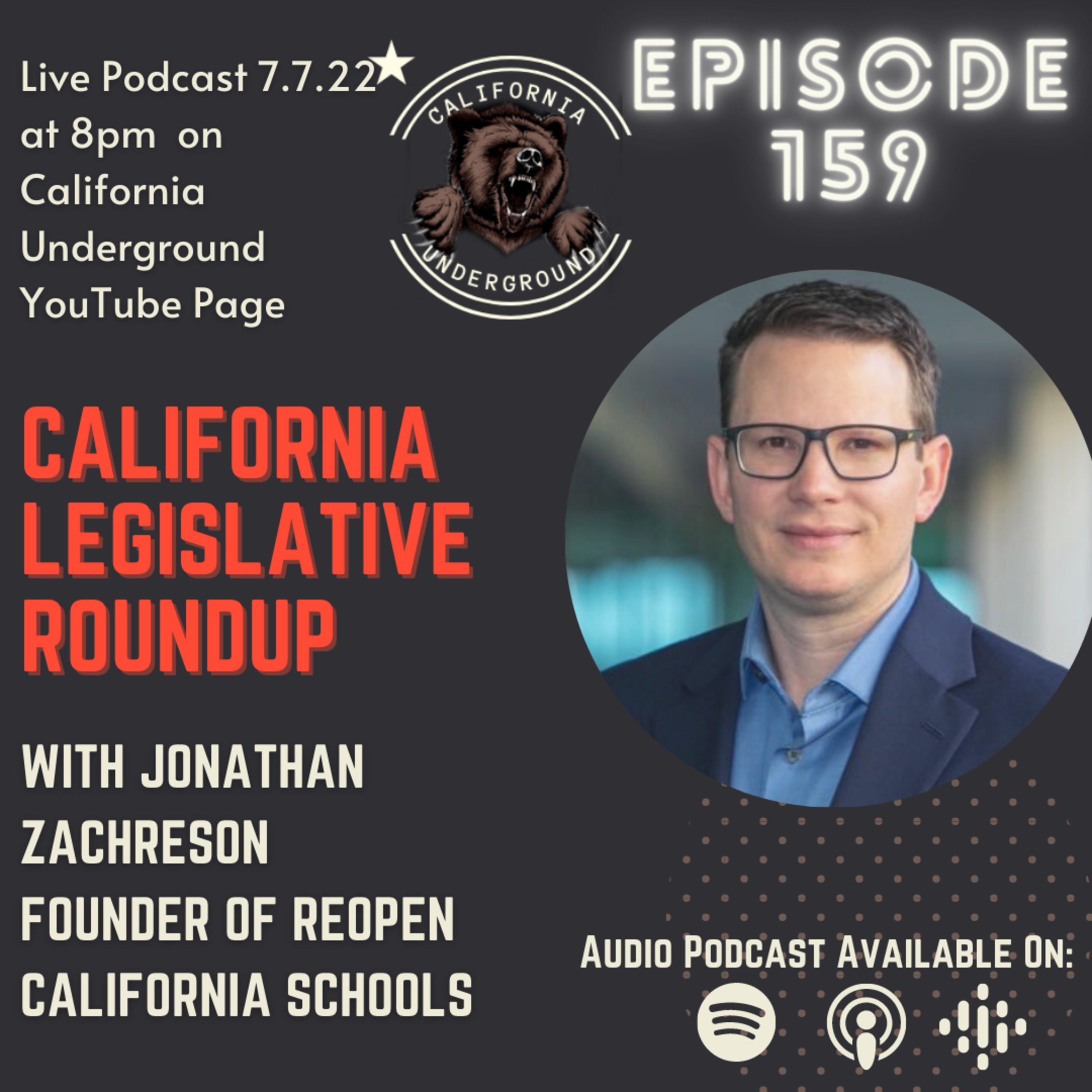 Episode 159 - Legislative Roundup with Jonathan Zachreson of Reopen California Schools episode artwork