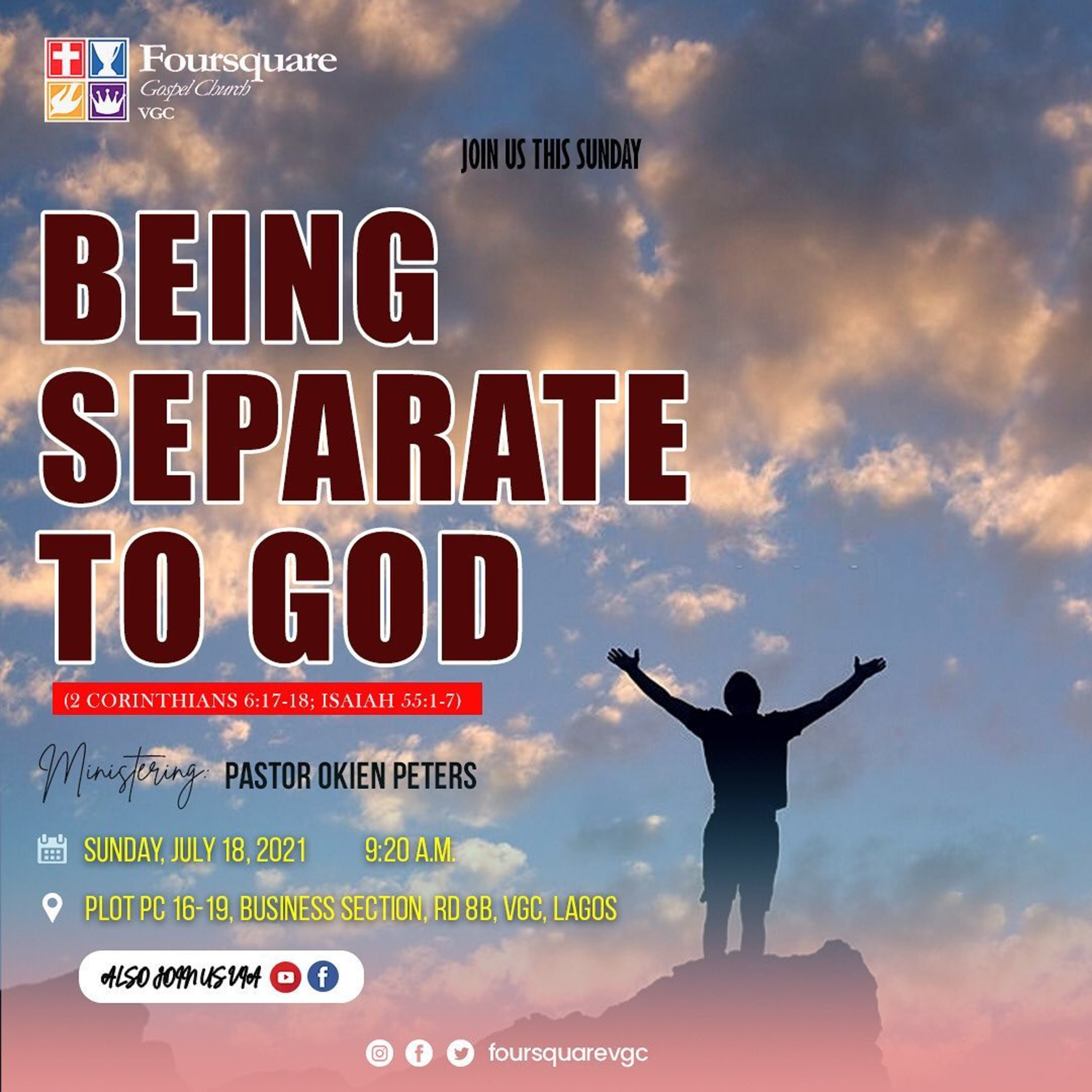 BEING SEPARATE TO GOD (Sunday, 18 July 2021.): Pst OKIEN PETERS episode artwork