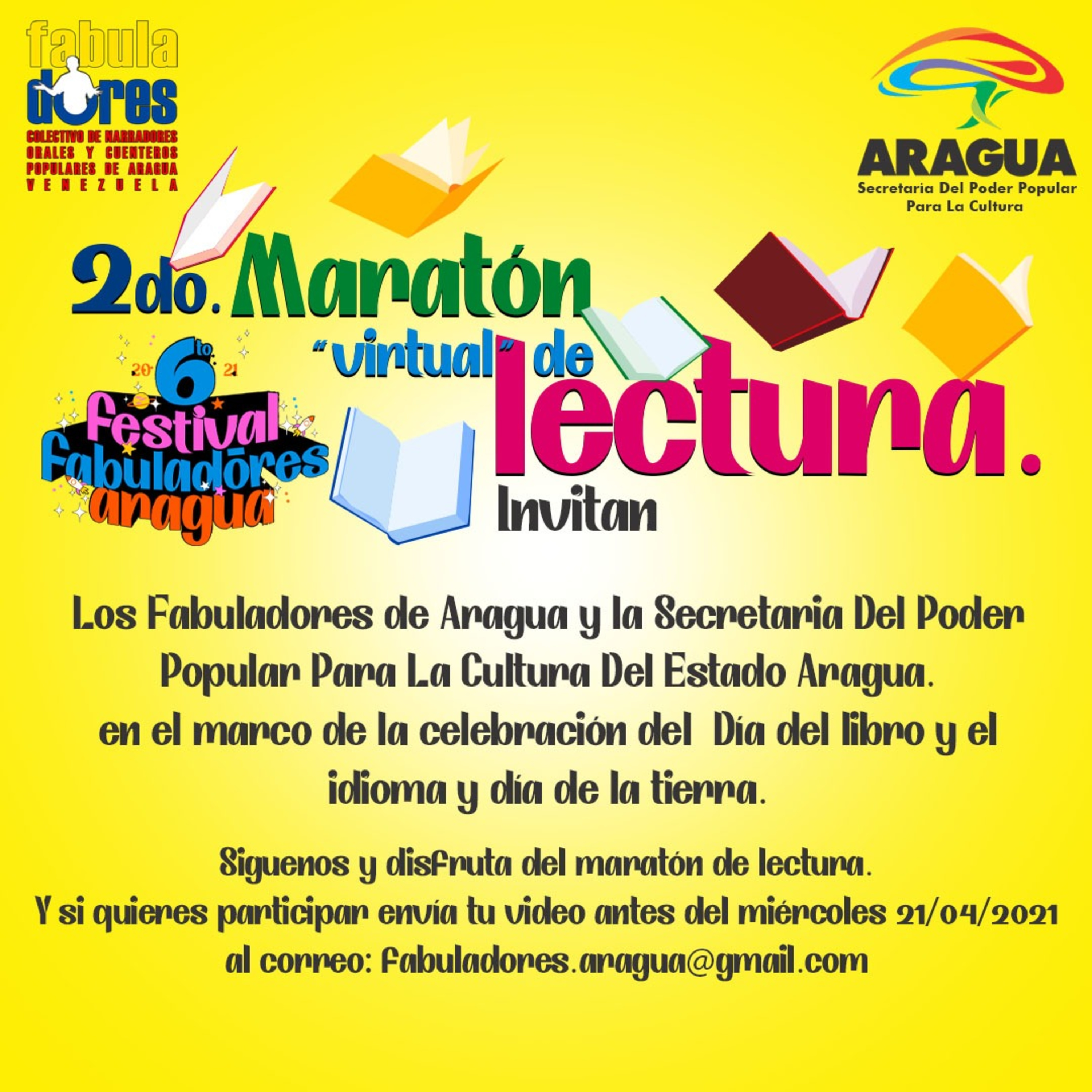 Invitación al "MARATÓN VIRTUAL DE LECTURA" 22 y 23 de abril 2021