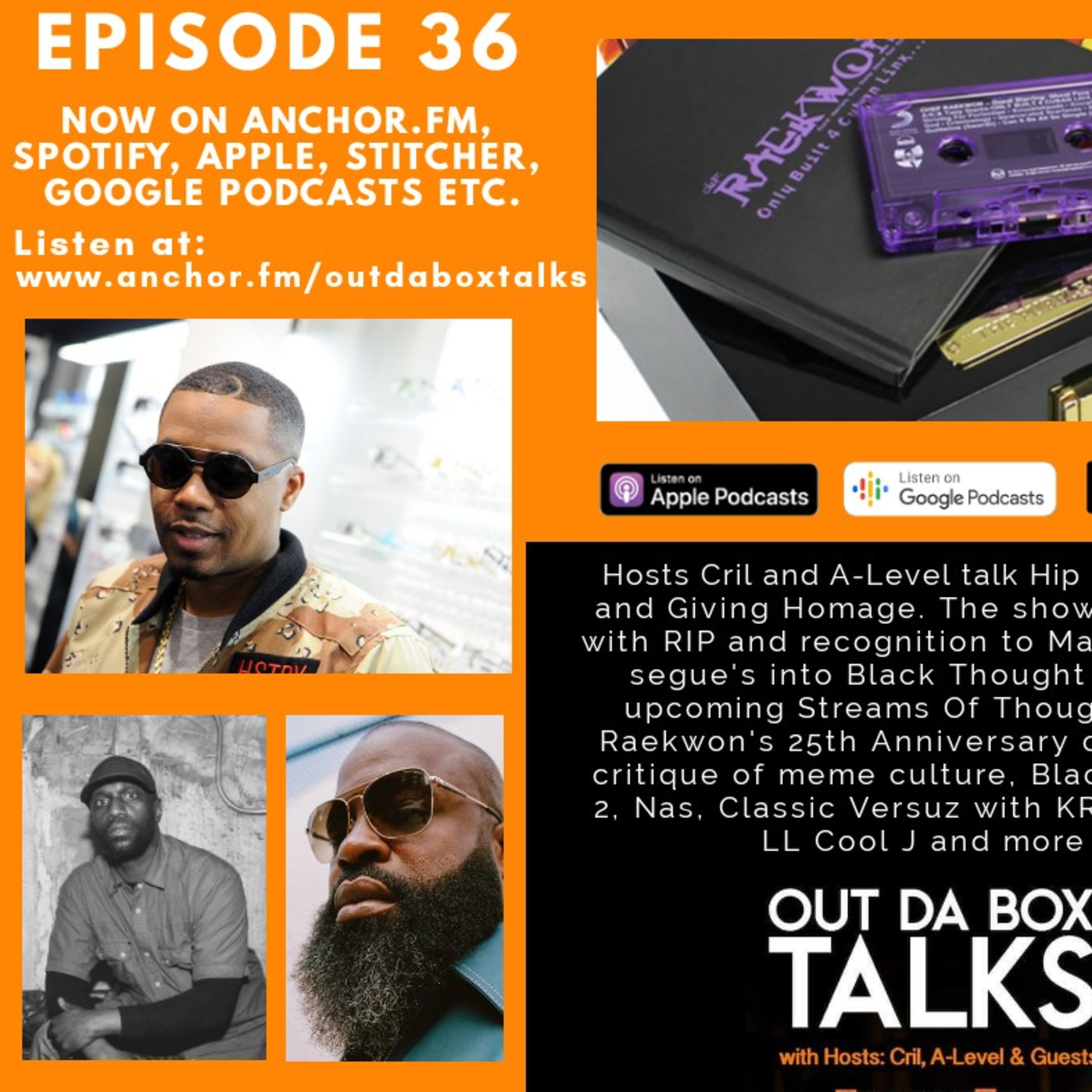 Episode 36 (Host Cril and A-Level talk Hip Hop News, RIP Malik B, Black Thought, Raekwon's OB4CL2, Black Star LP, Nas, Classic Hip Hop Versuz battles etc. episode artwork