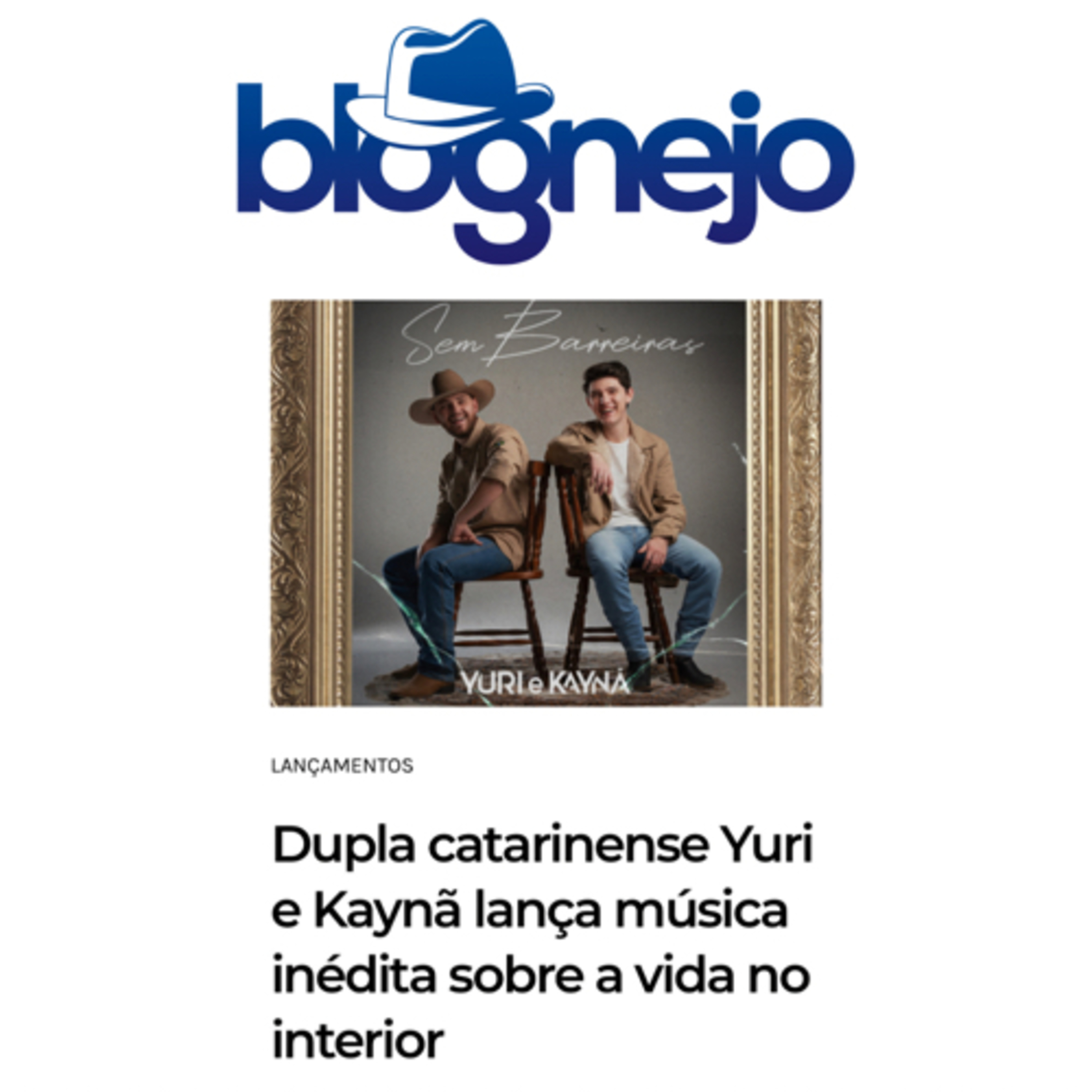 Dupla catarinense Yuri e Kaynã lança música inédita sobre a vida no interior