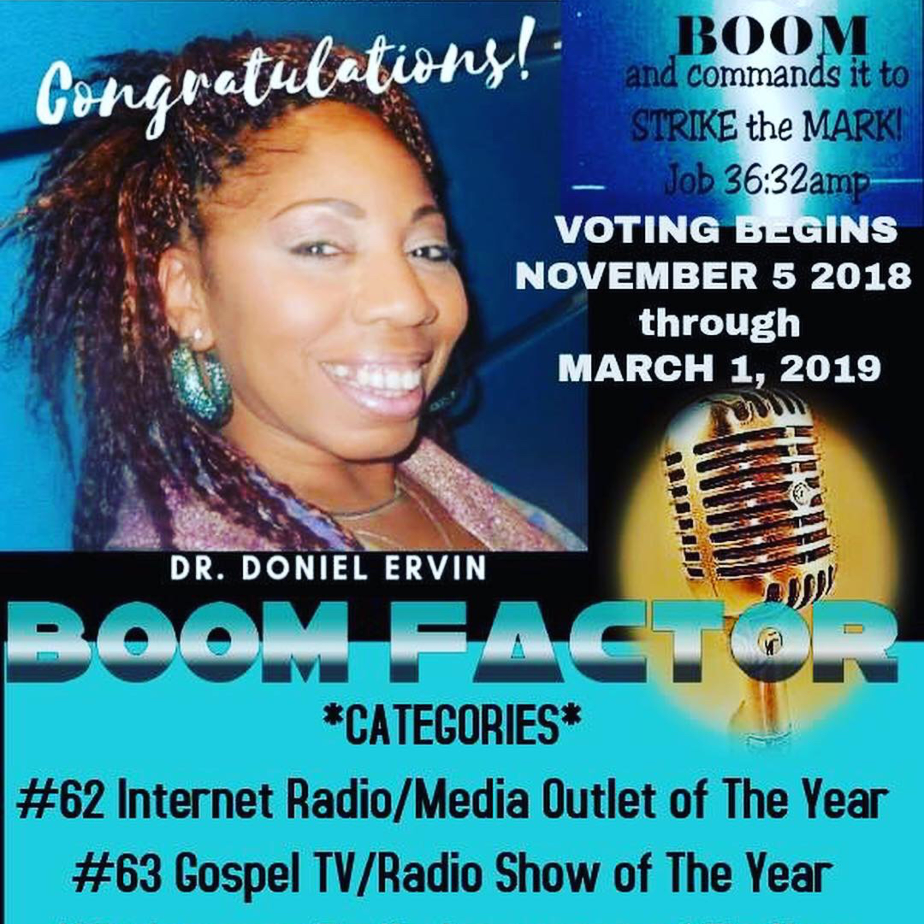 vote 🗳 vote daily for your Boom Factor Radio at www.therhythmofgospelawards.com episode artwork