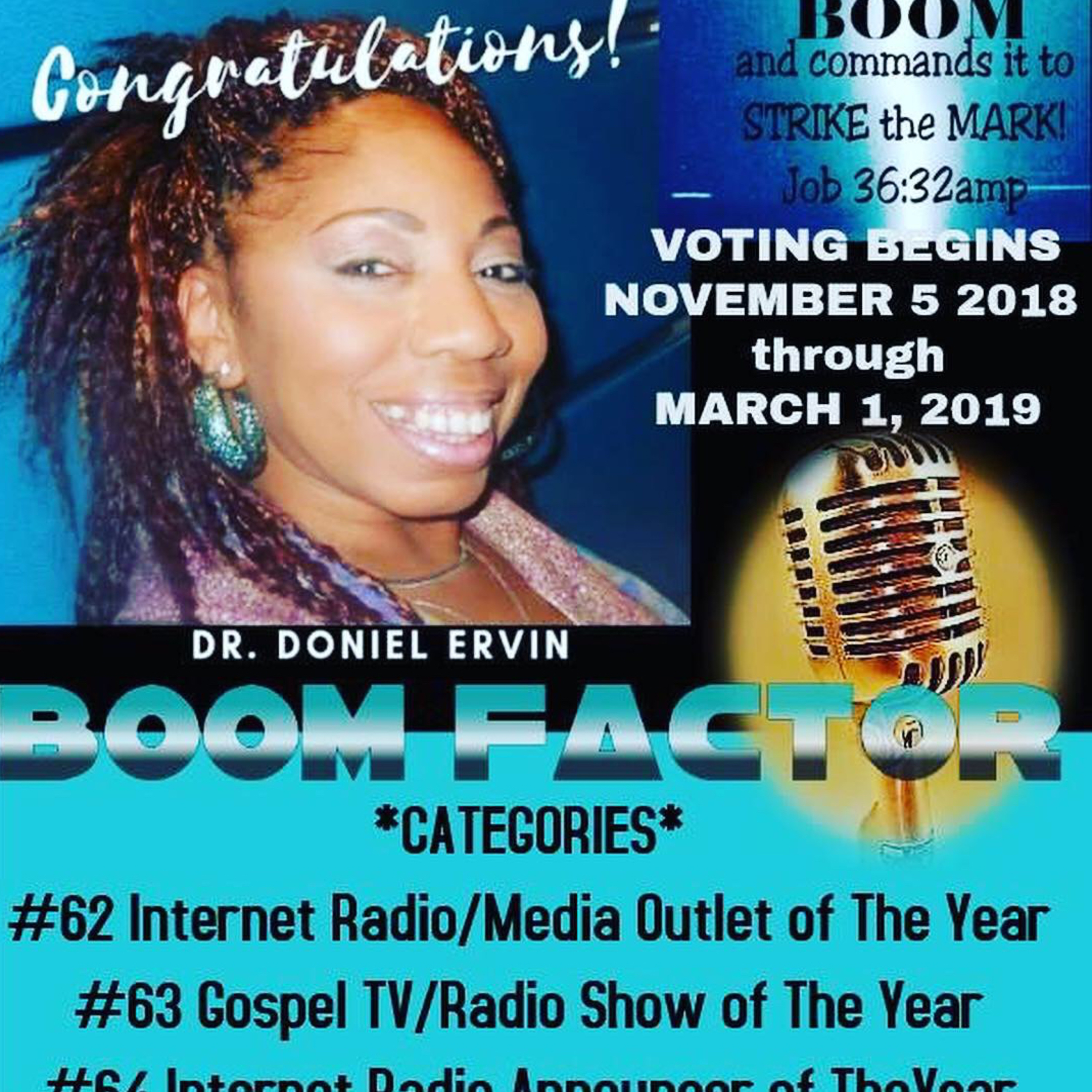 Let’s go! Don’t forget to vote 🗳 for your favorite Radio show. The Boom Factor and my team!!! episode artwork