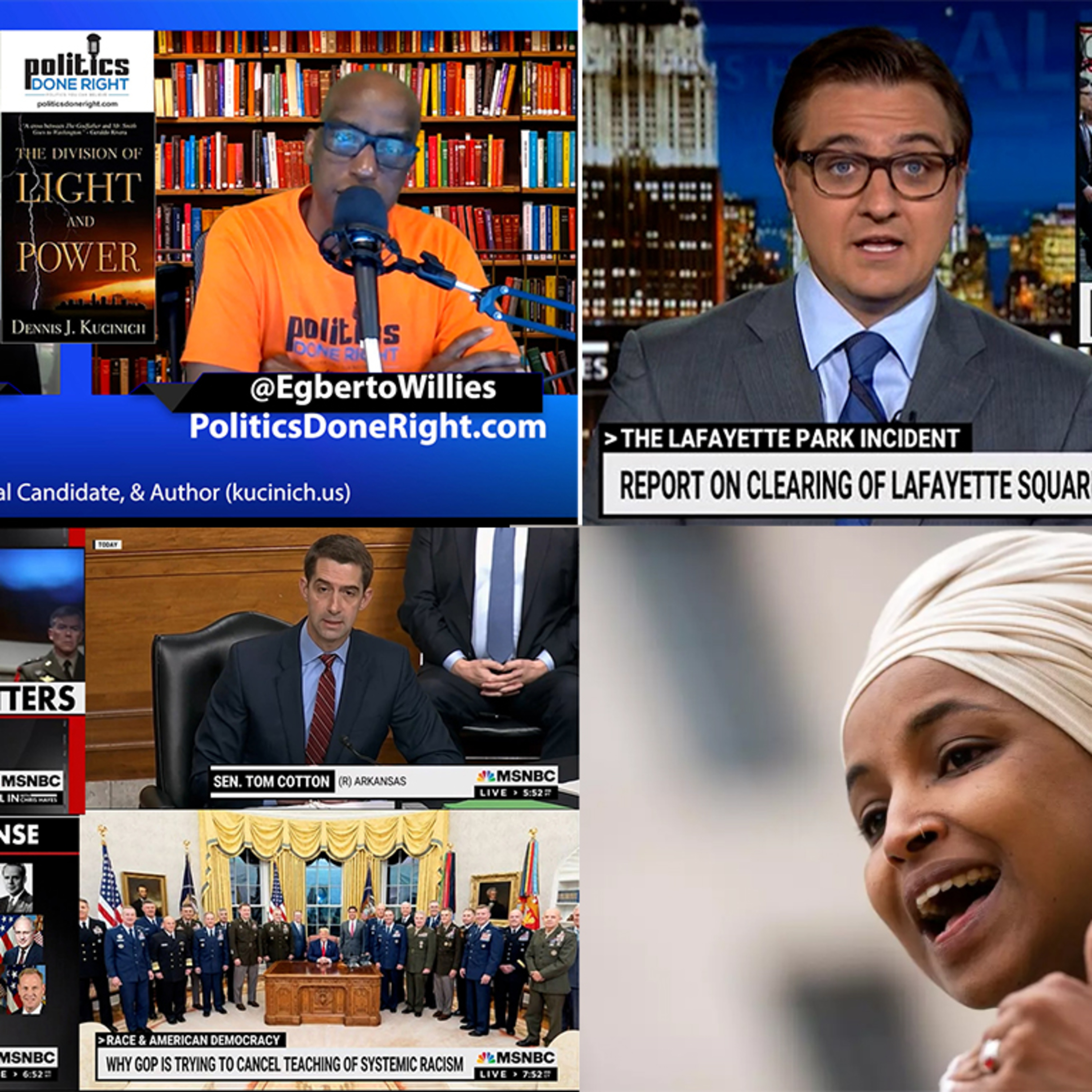 Dennis Kucinich on politics. Racist Military? DOJ Purge a must. Ilhan Omar wrongly maligned.