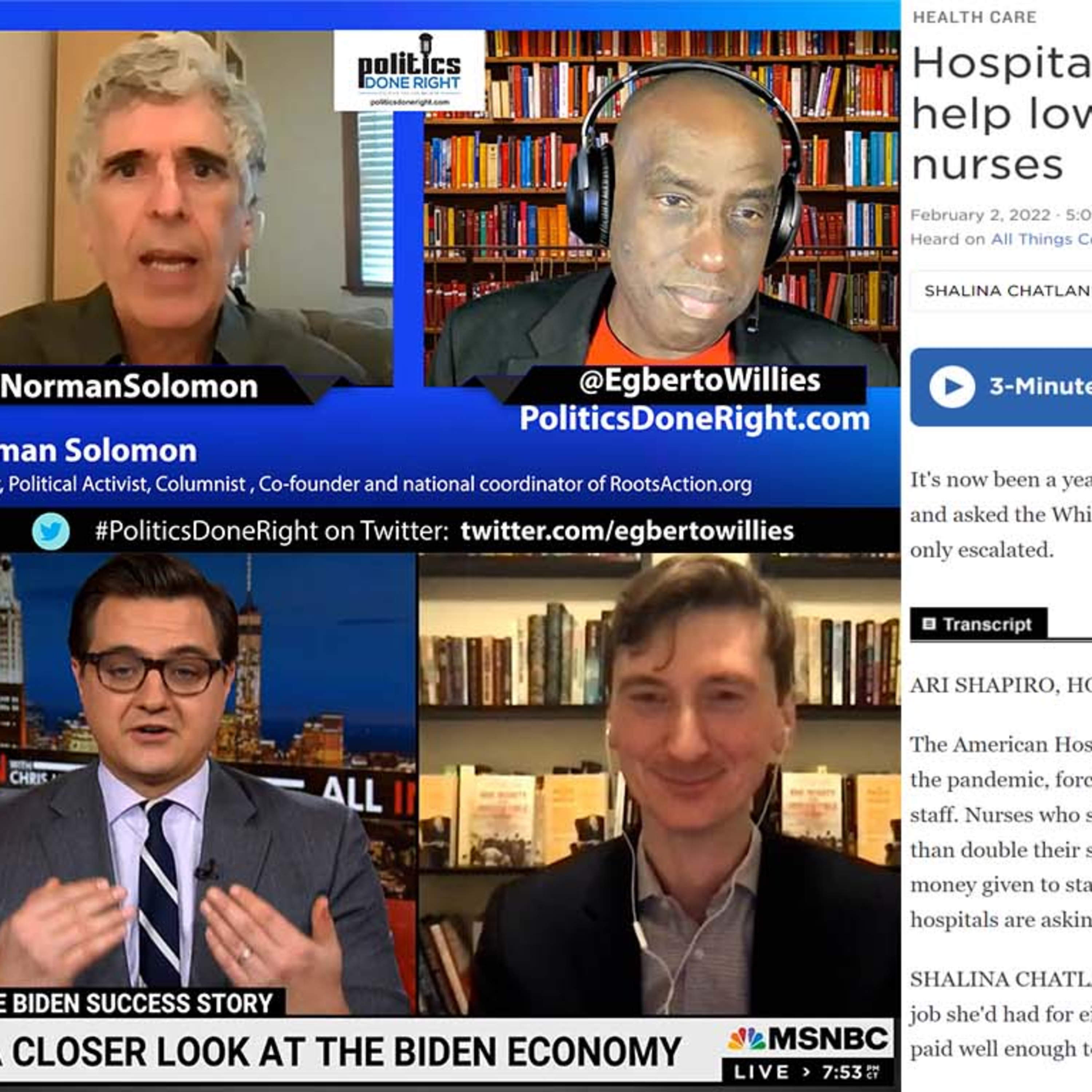 Norman Solomon on Russia-Ukraine, Chris Hayes on Biden’s good economy, Attack on travel nurses