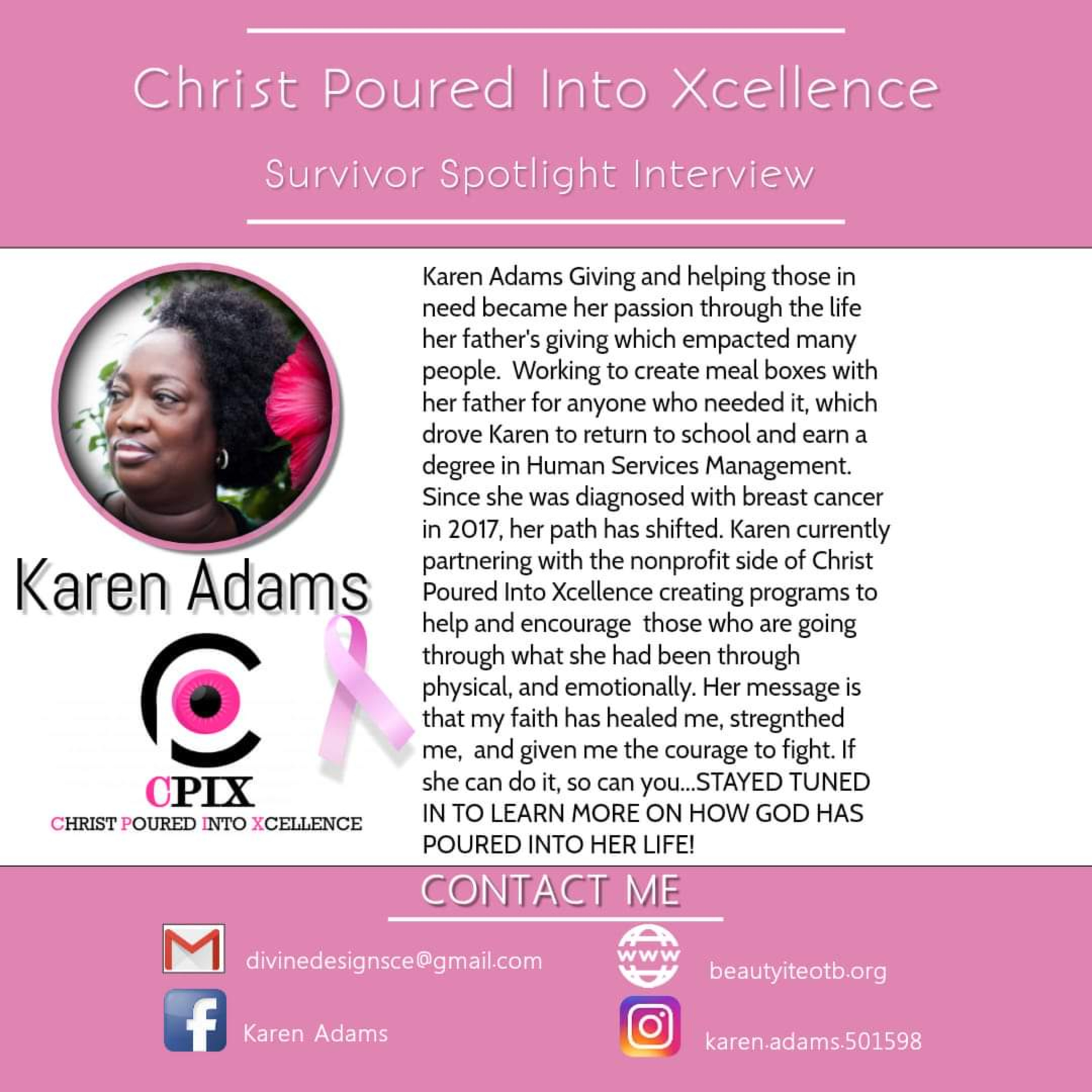 MsCpix Survivor Spotlight Interview with Karen Adams 