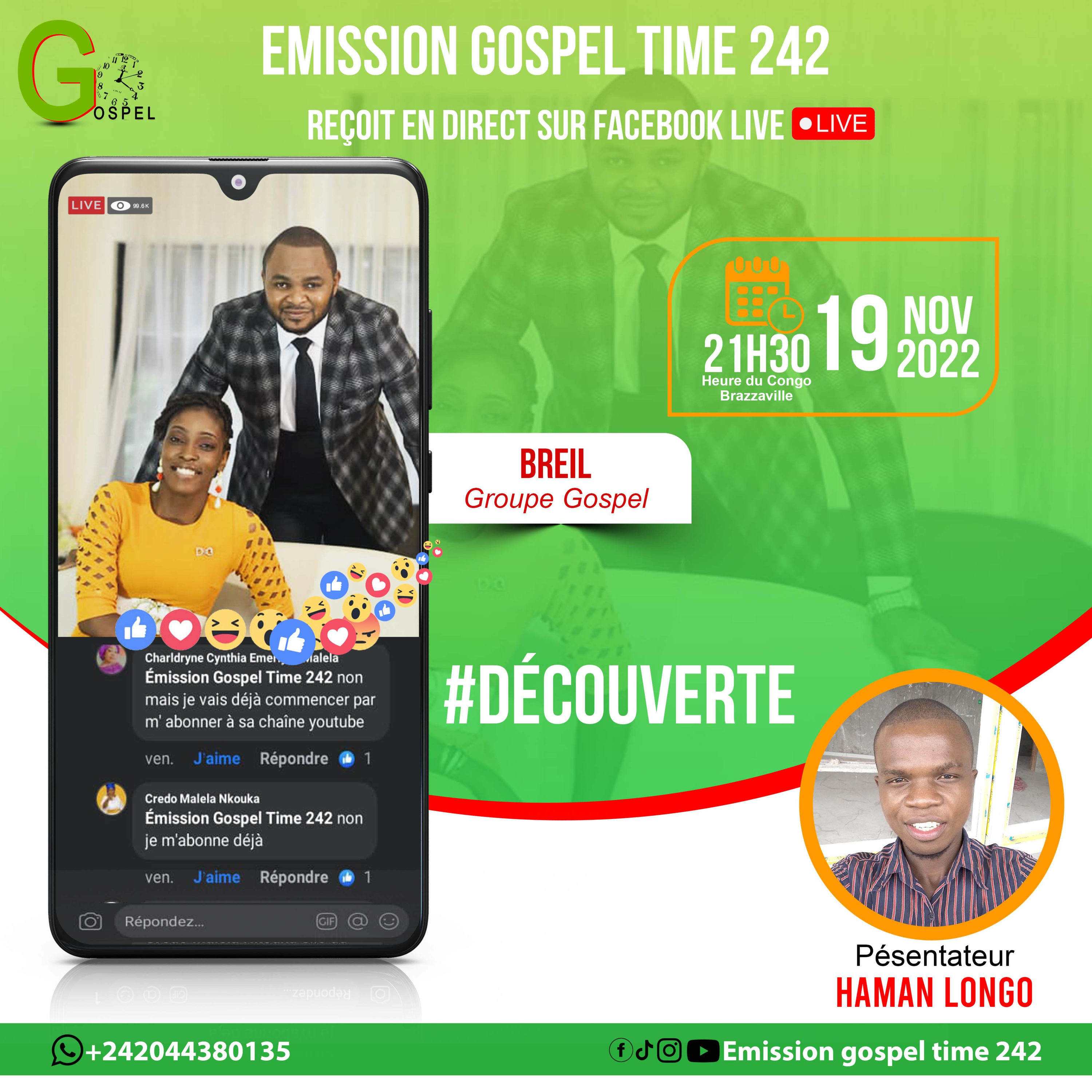 EMISSION GOSPEL TIME 242 AVEC LE GROUPE BREIL DU 19 NOVEMBRE 2022