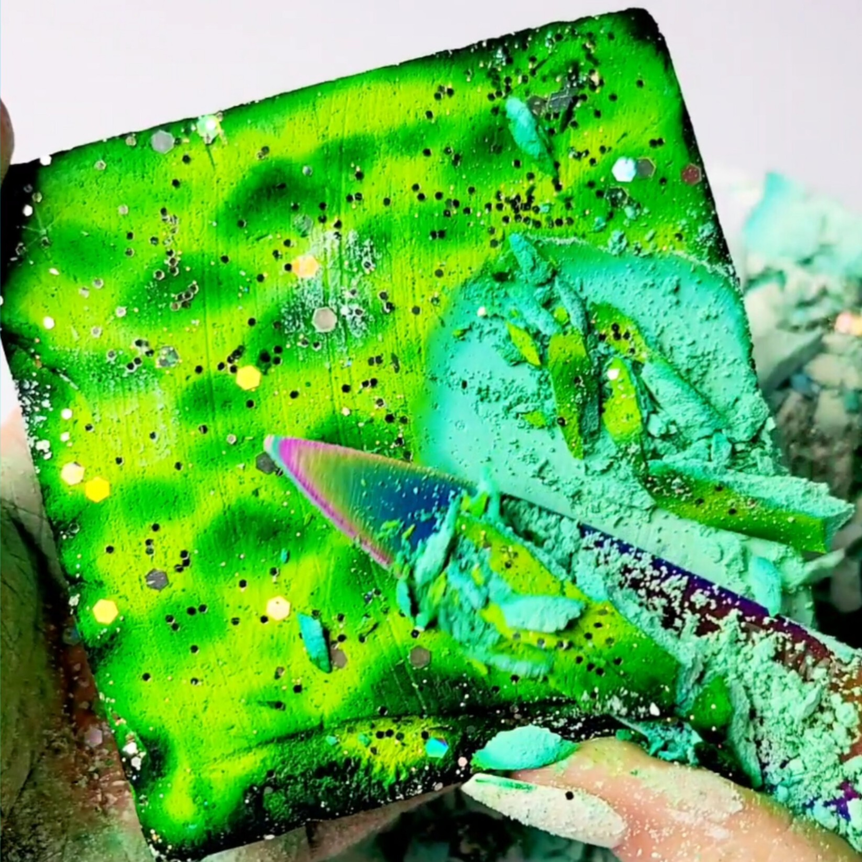 Shaving Dyed Gym Chalk Thins in a Thunderstorm 🥑💚🔪🔪🔪