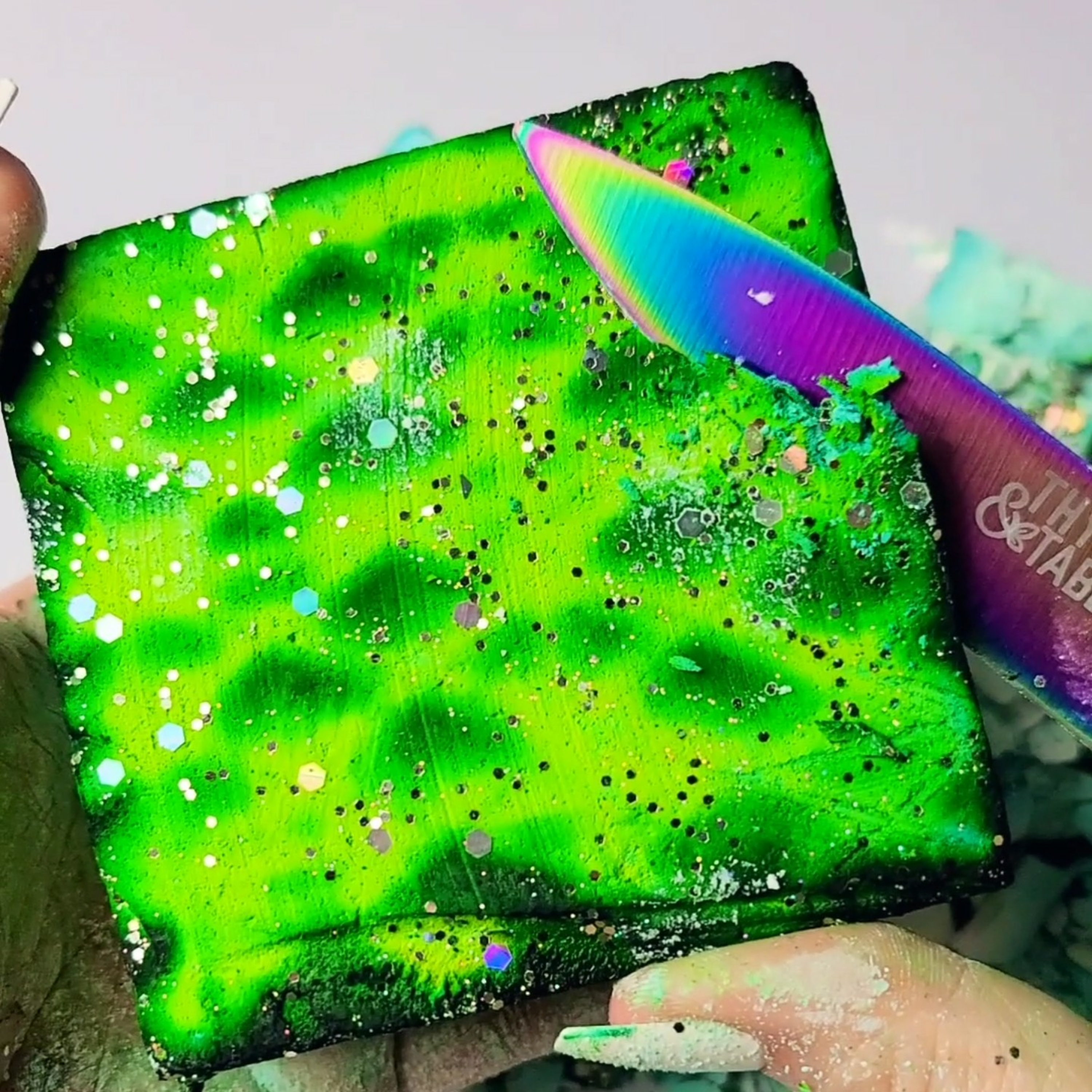 Shaving dyed gym chalk blocks + surprise ending 🔪💚✨