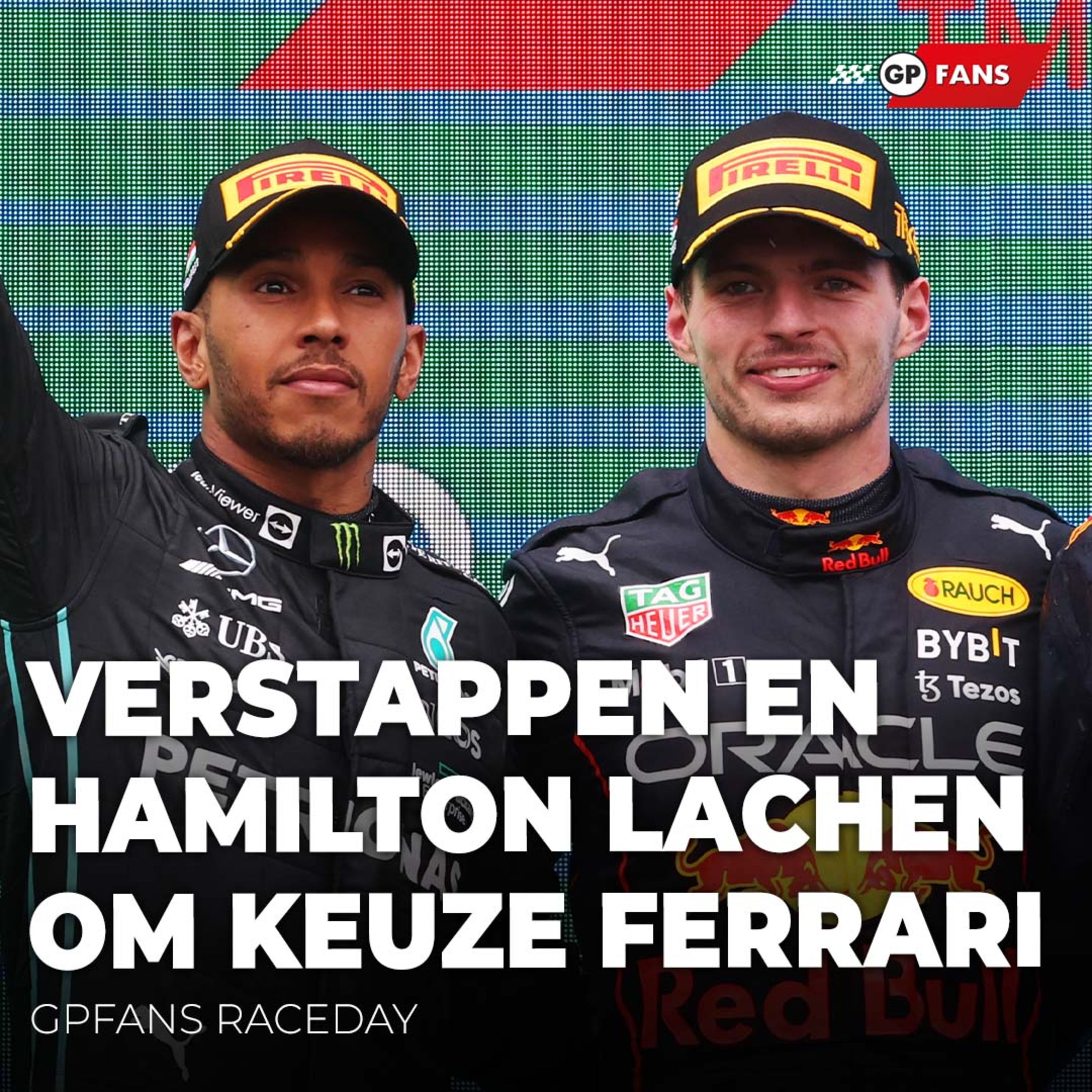 Verstappen en Hamilton lachen om keuze Ferrari, Leclerc snapt niets van strategie | GPFans Race Day episode artwork