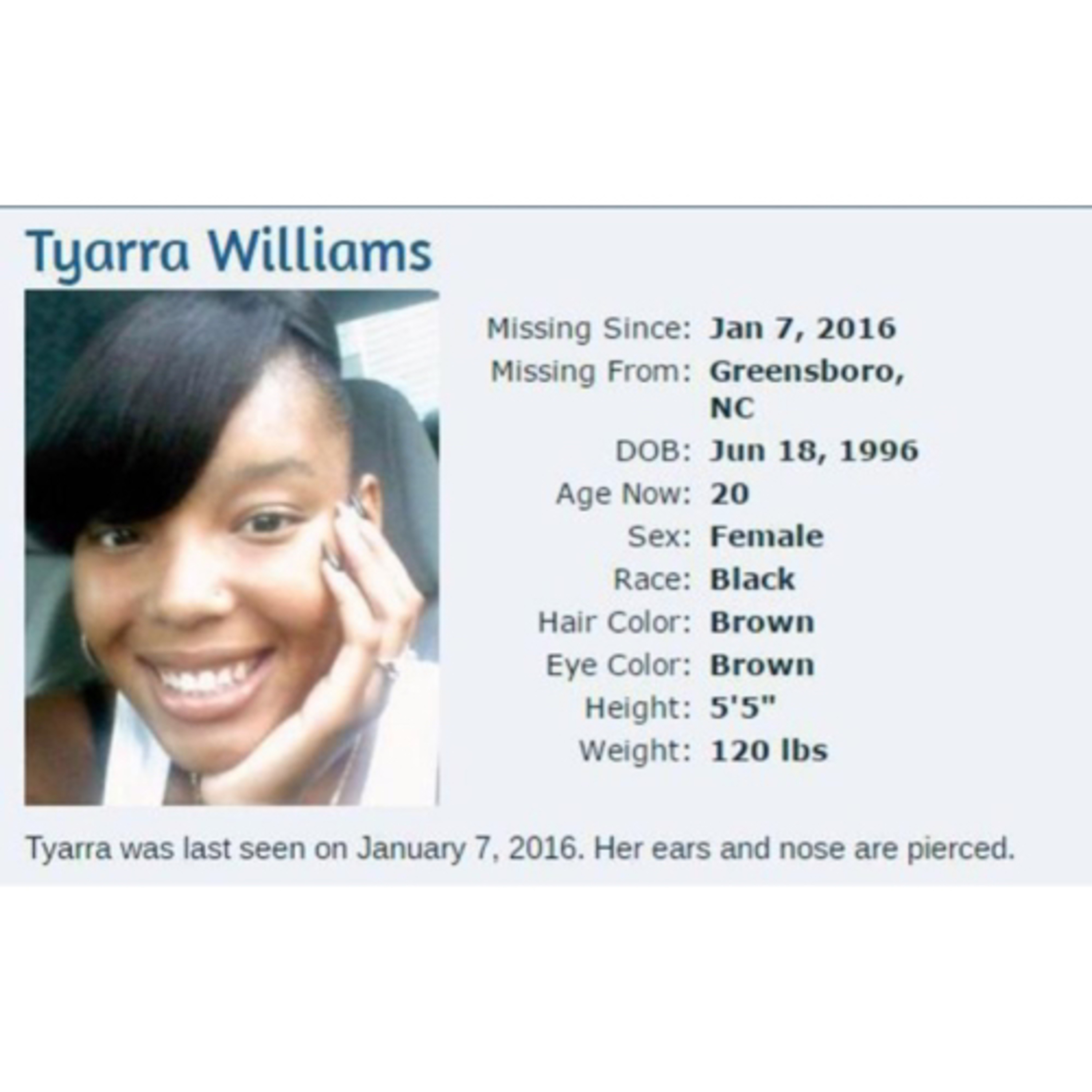Missing: Tyarra Cacique Williams episode artwork
