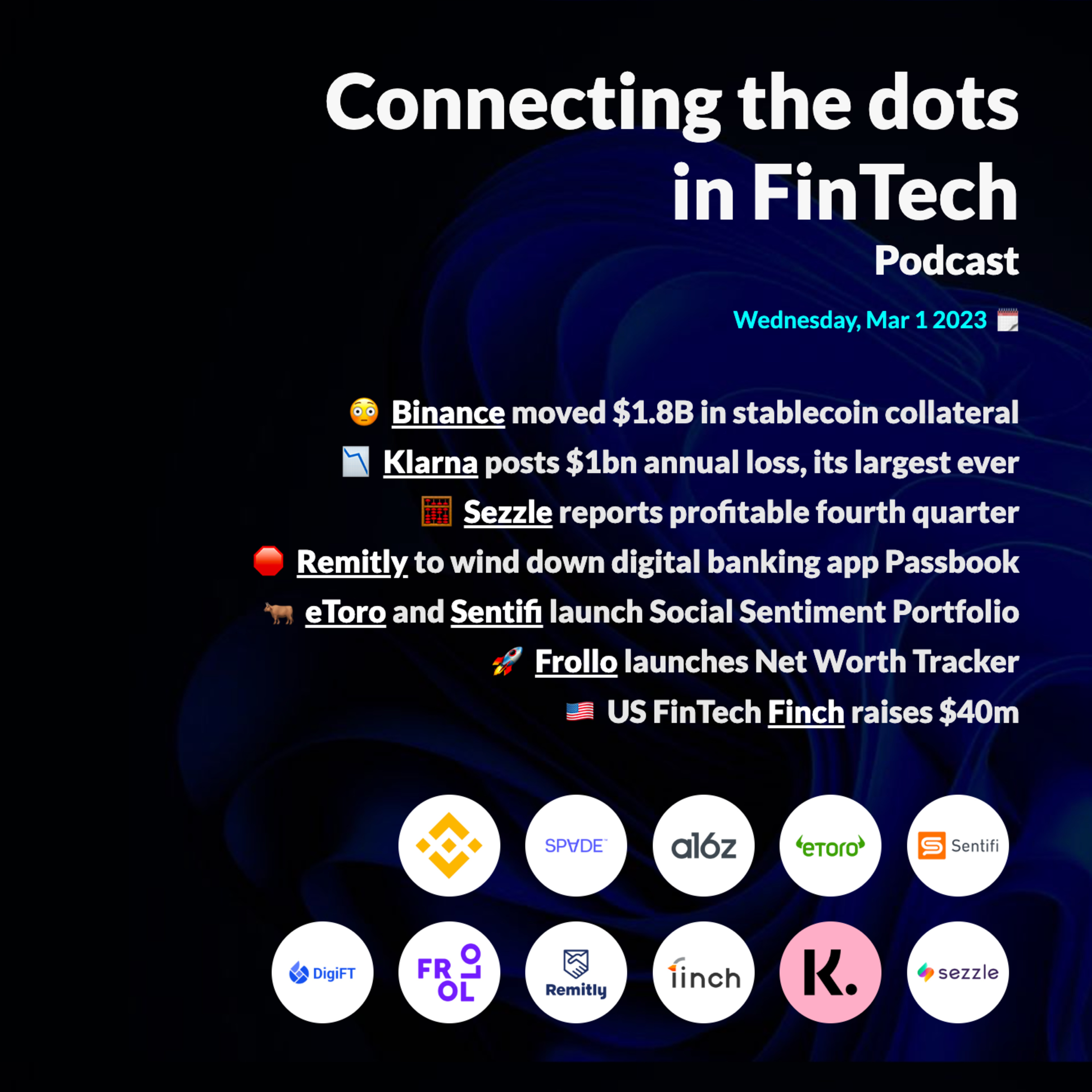 Binance moved $1.8B in stablecoin collatoral; Klarna reports $1b '22 loss & more