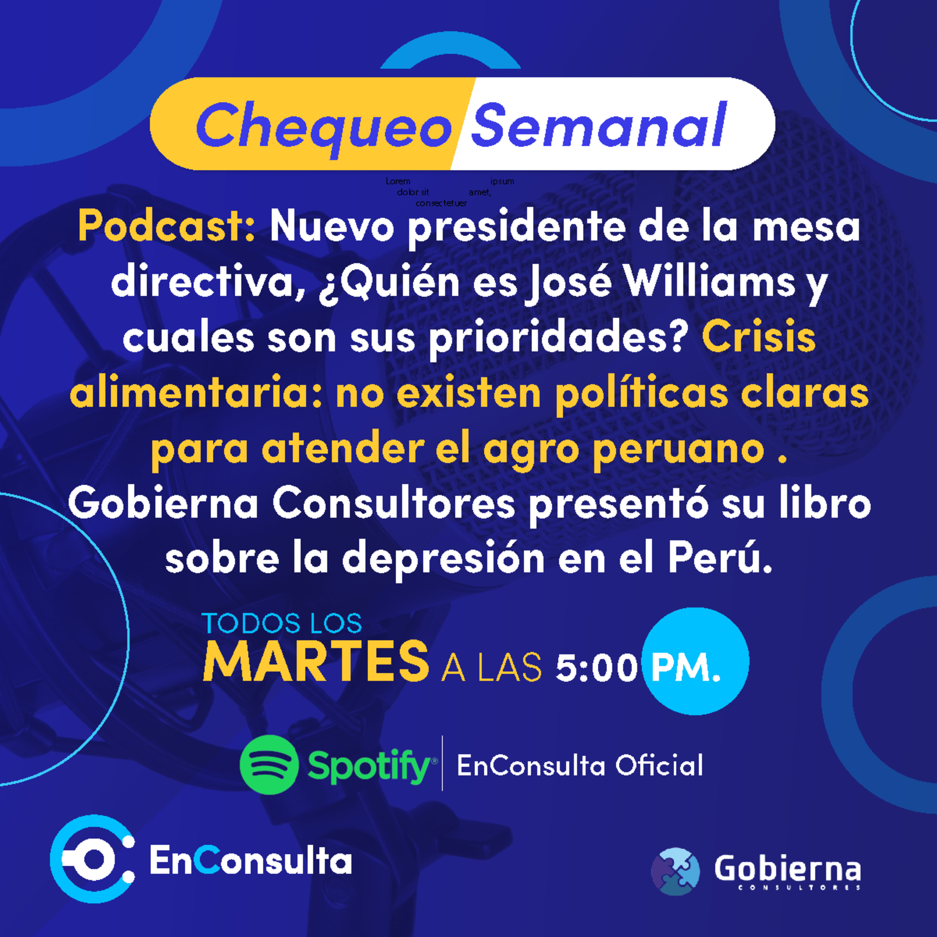 Chequeo Semanal Ep. 14: Las prioridades del nuevo presidente del congreso, el agro peruano a la deriva y presentamos el libro sobre el estado de la depresión del Perú episode artwork