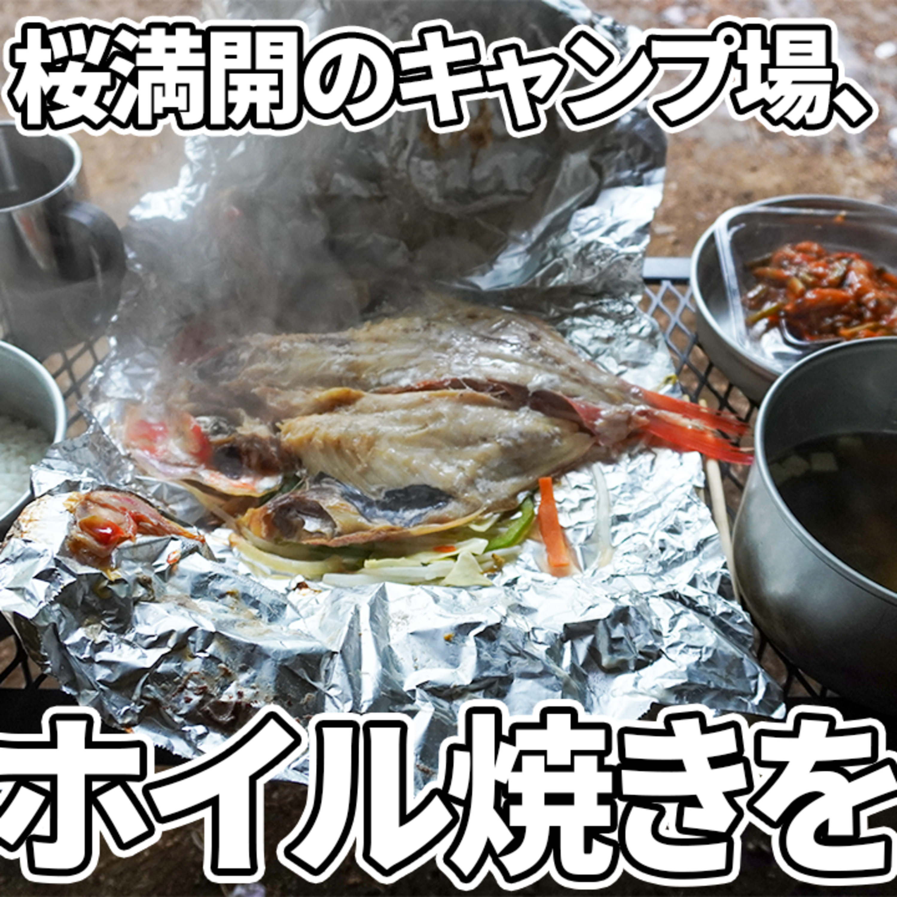 505【キャンプ】雨の森のキャンプ場、テントの下で炭火で、鯛のホイル焼きを作る 2/3