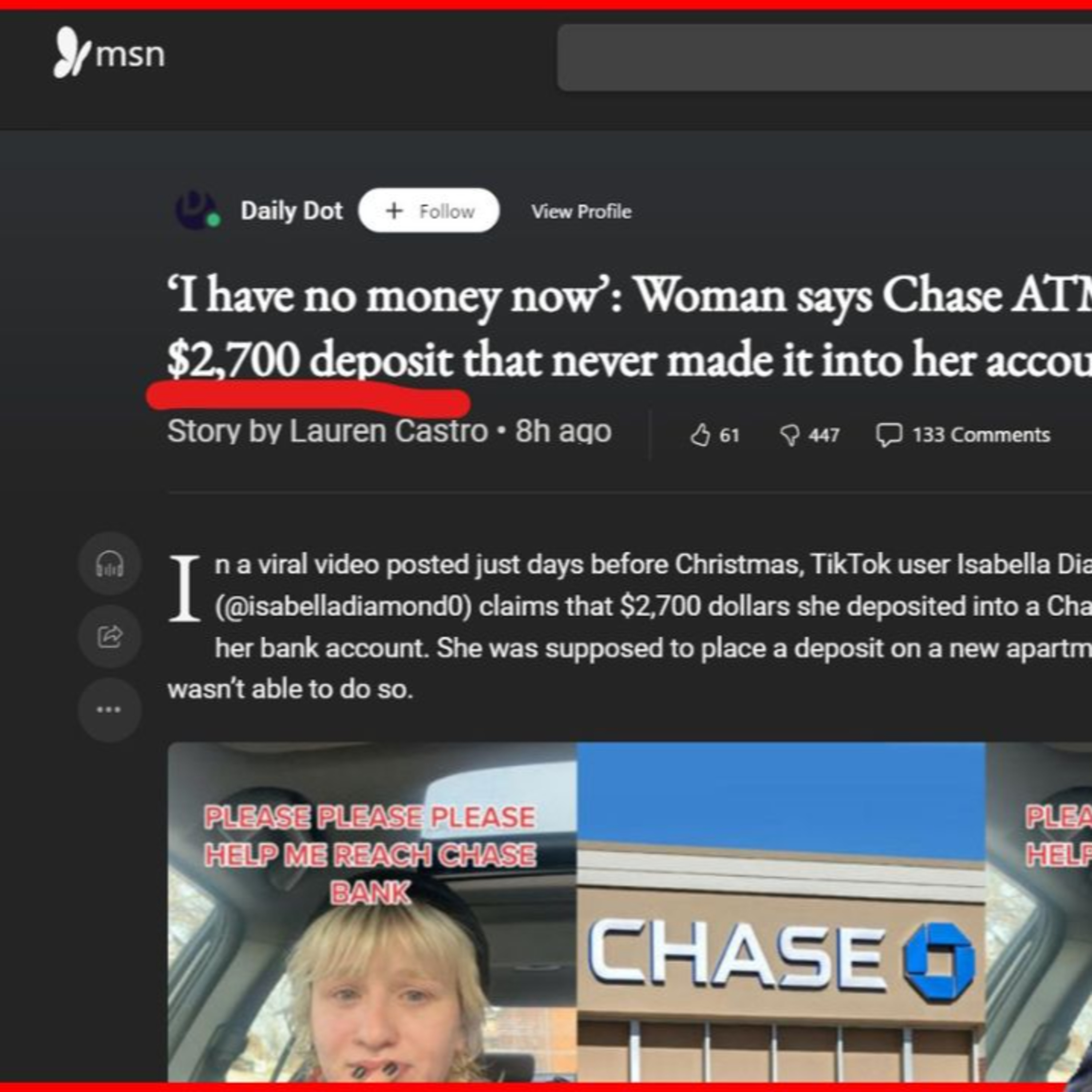 CHASE ATM EATS WOMAN'S $2,700, SHE LOSES EVERYTHING episode artwork