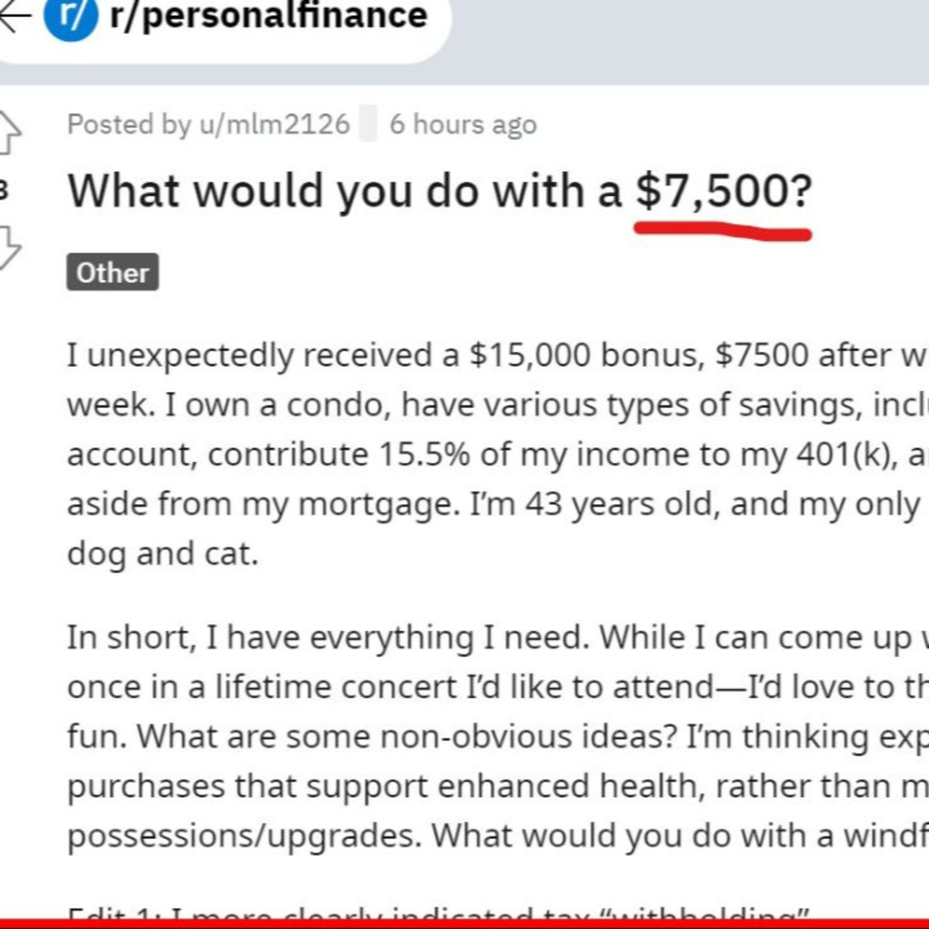 What Would You Do With $7,500? episode artwork