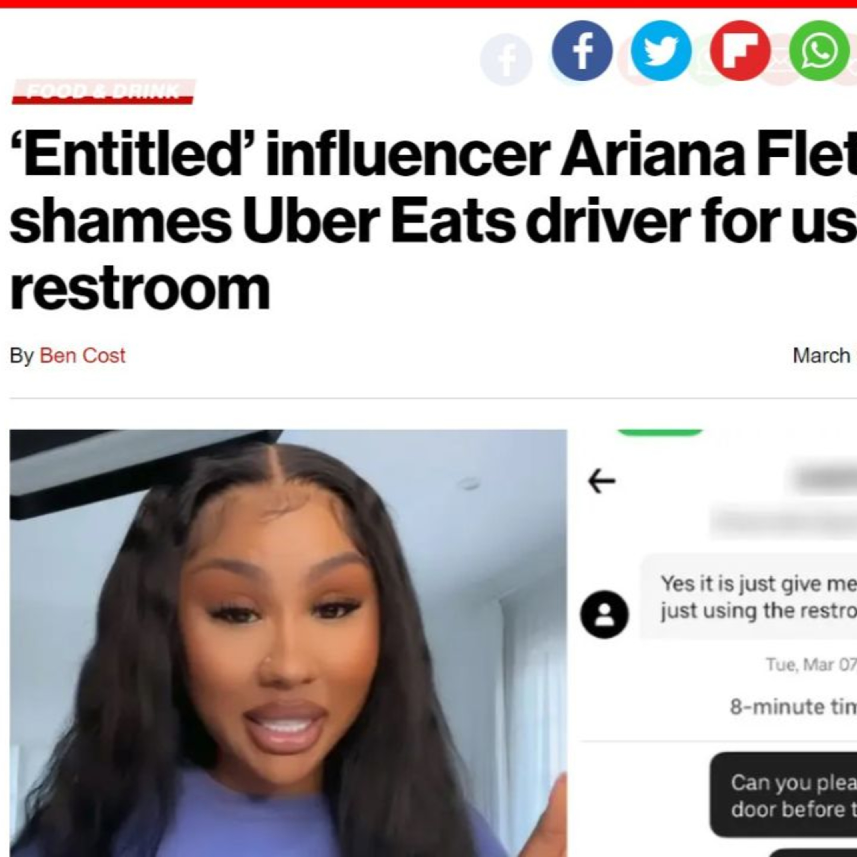 ENTITLED INFLUENCER ARIANA FLETCHER SHAMES UBER EAT DRIVER FOR USING BATHROOM episode artwork