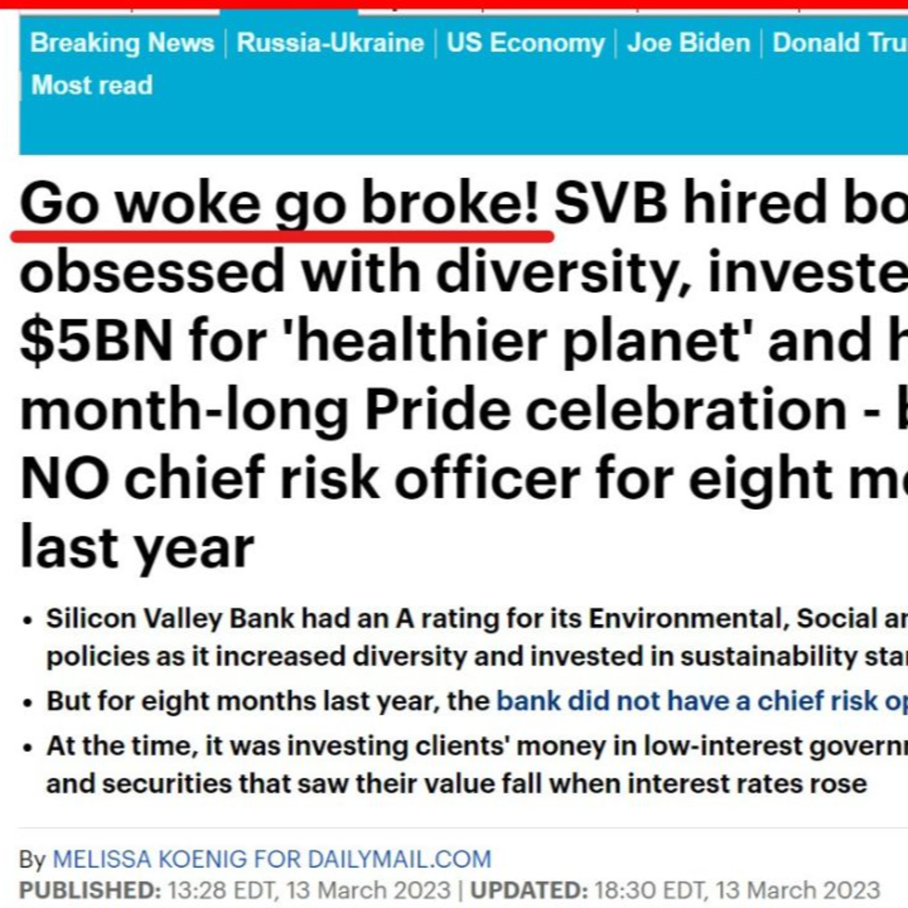 SVB Went WOKE And Got BROKE, Bonds, ESG, Interest Rates, Bank Run, Silicon Valley Bank episode artwork