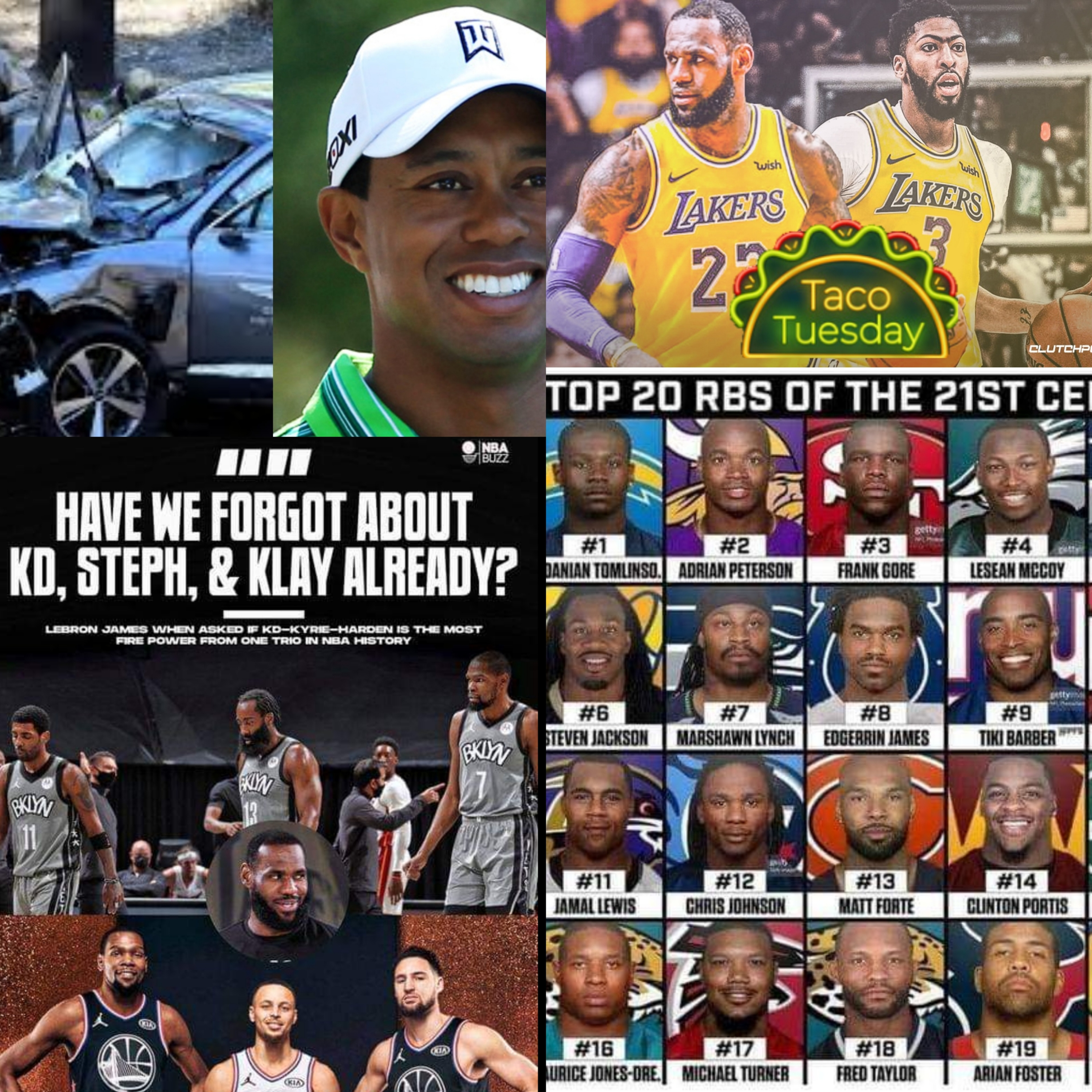 Taco Tuesday 2/23, Tiger Woods, Lakers without AD, Top 20 RB of 21st Century, KD Nets vs KD Warriors episode artwork
