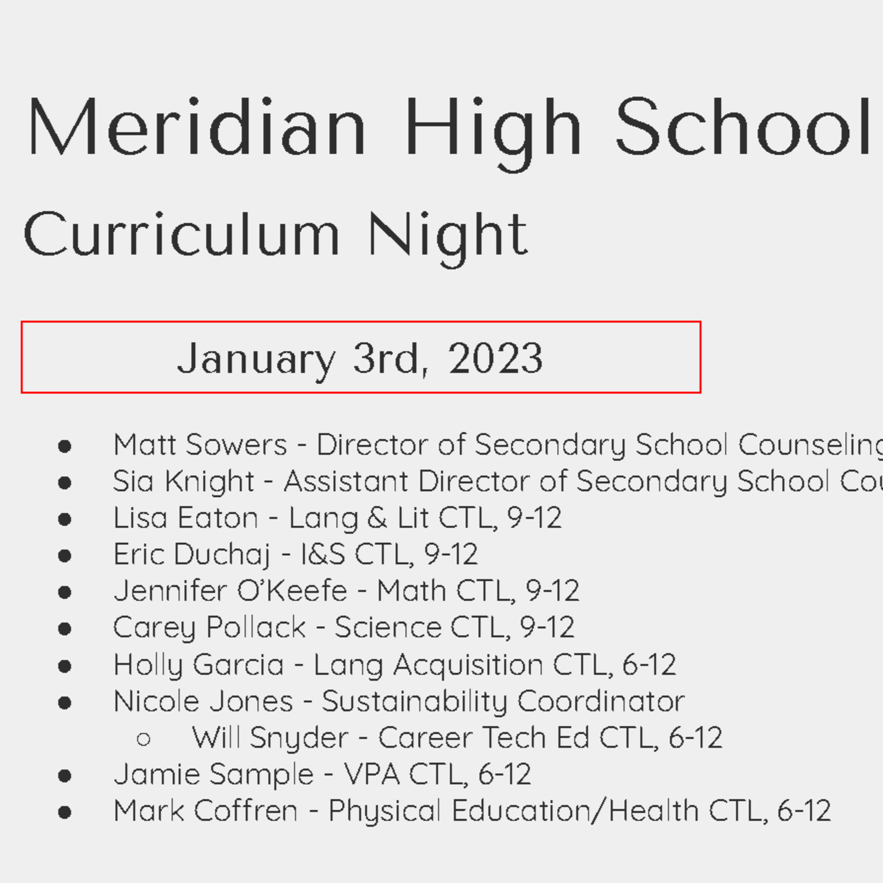 Meridian High School Curriculum Night - January 3rd, 2023 episode artwork