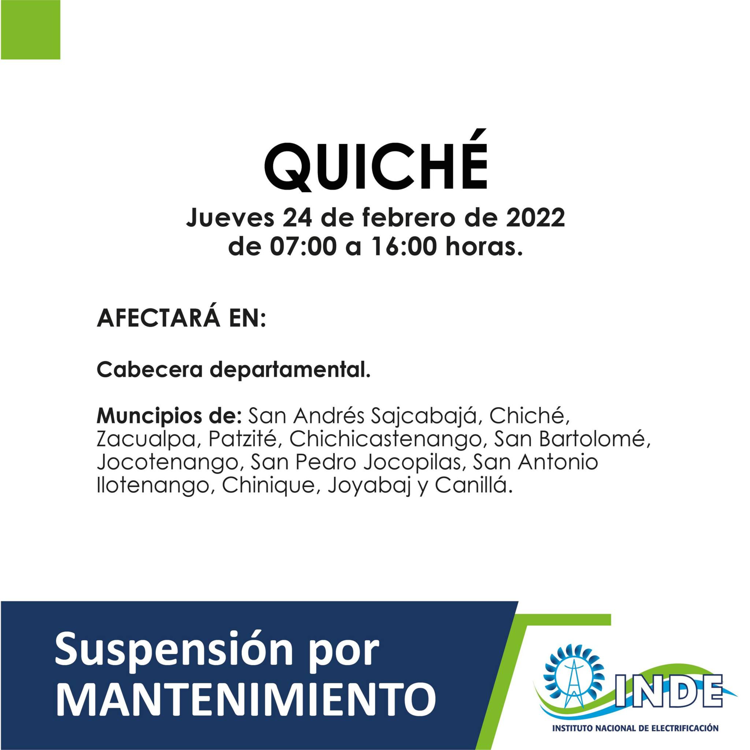 El INDE informa que mañana 24 no habrá servicio eléctrico en Quiché.  episode artwork