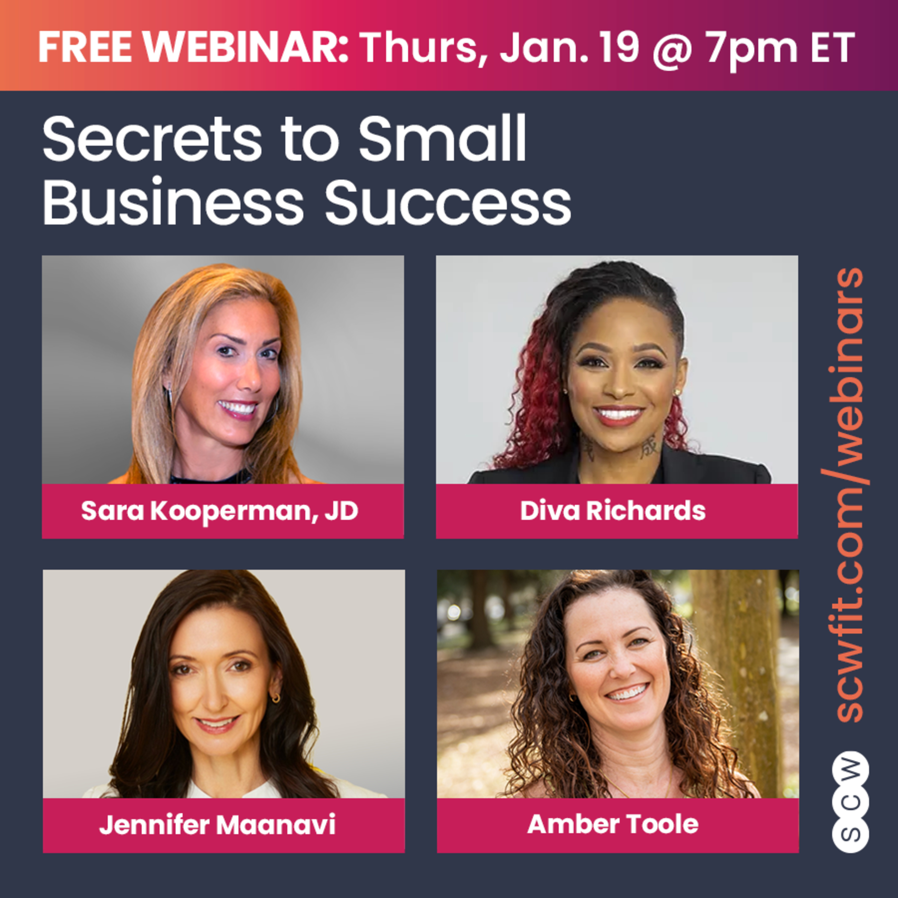 SECRETS TO SMALL BUSINESS SUCCESS with Sara Kooperman, JD, Diva Richards, Jennifer Maanavi, & Amber Toole episode artwork
