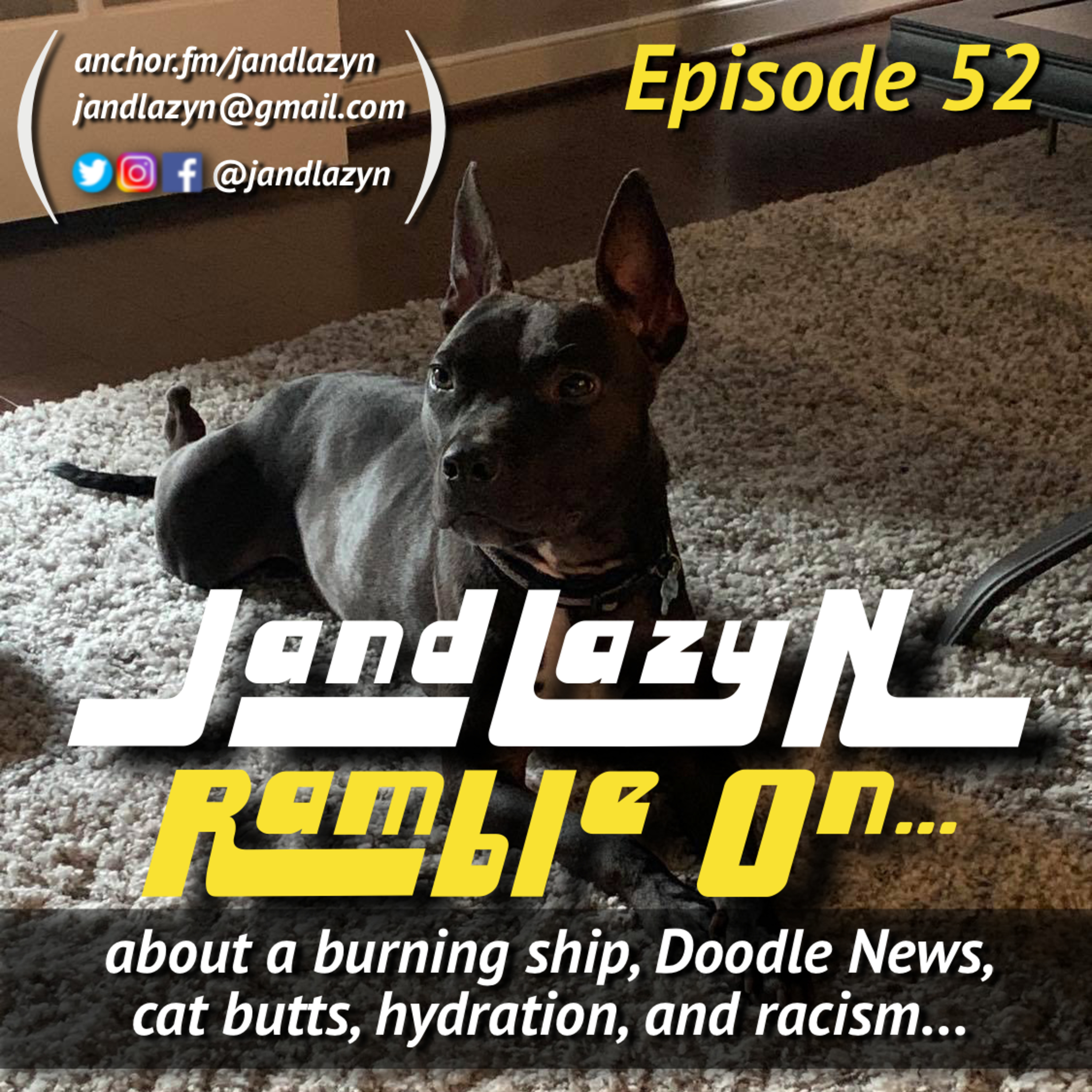 about a burning ship, Doodle News, cat butts, hydration, and racism... episode artwork