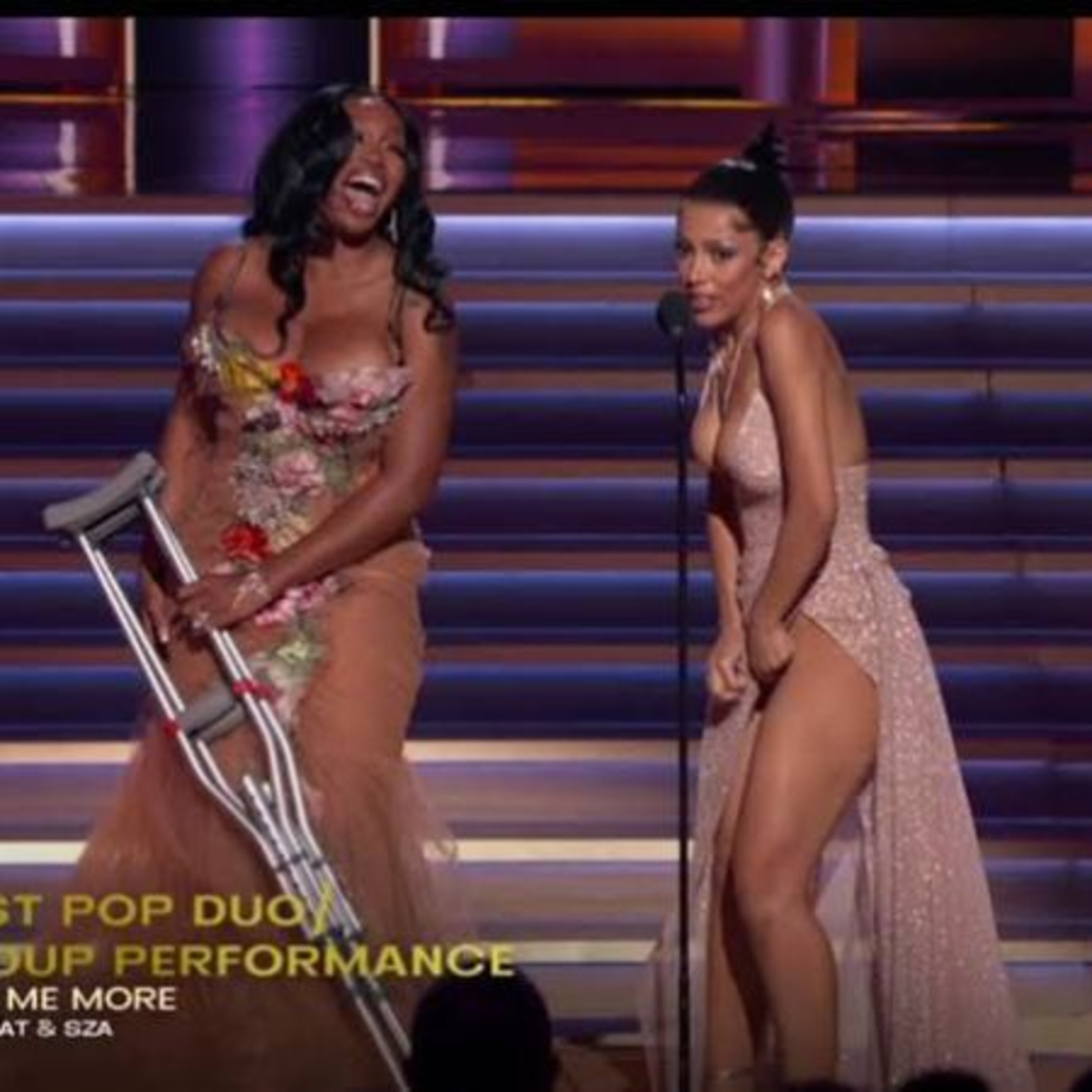SZA explains why she walked on stage at the 2022 Grammys to accept her award using crutches. episode artwork