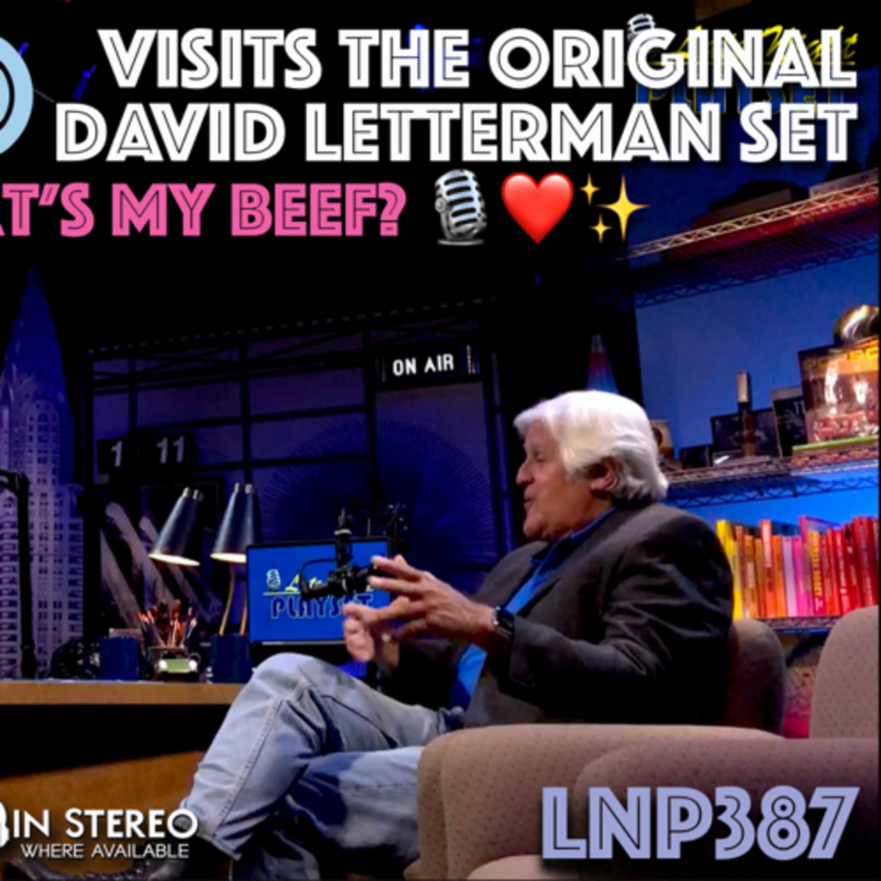 387 • JAY LENO visits David Letterman set • Cars, Comedy & What’s My Beef? episode artwork
