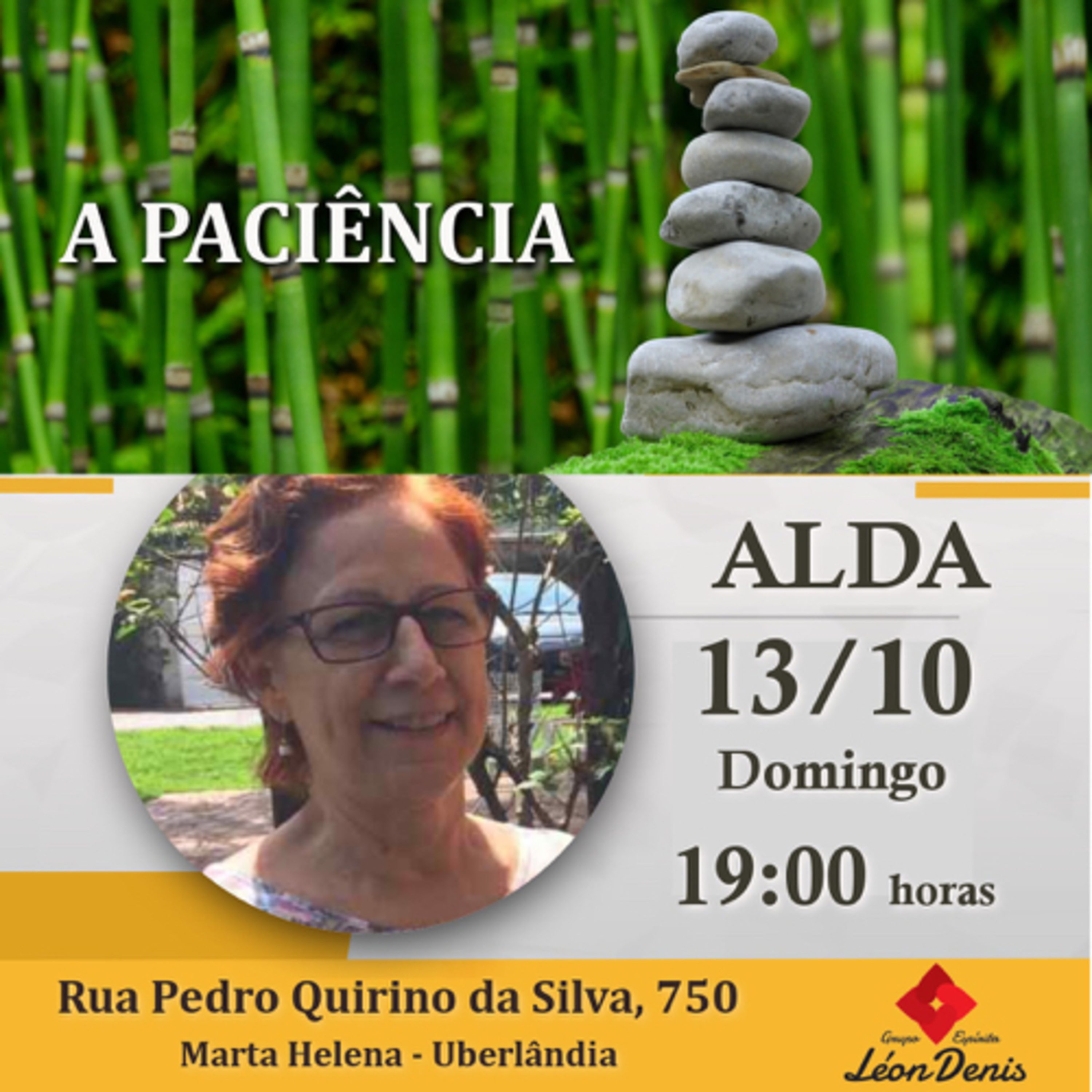 #PalestraNoGeld: A Paciência - Alda - 10/10/2019