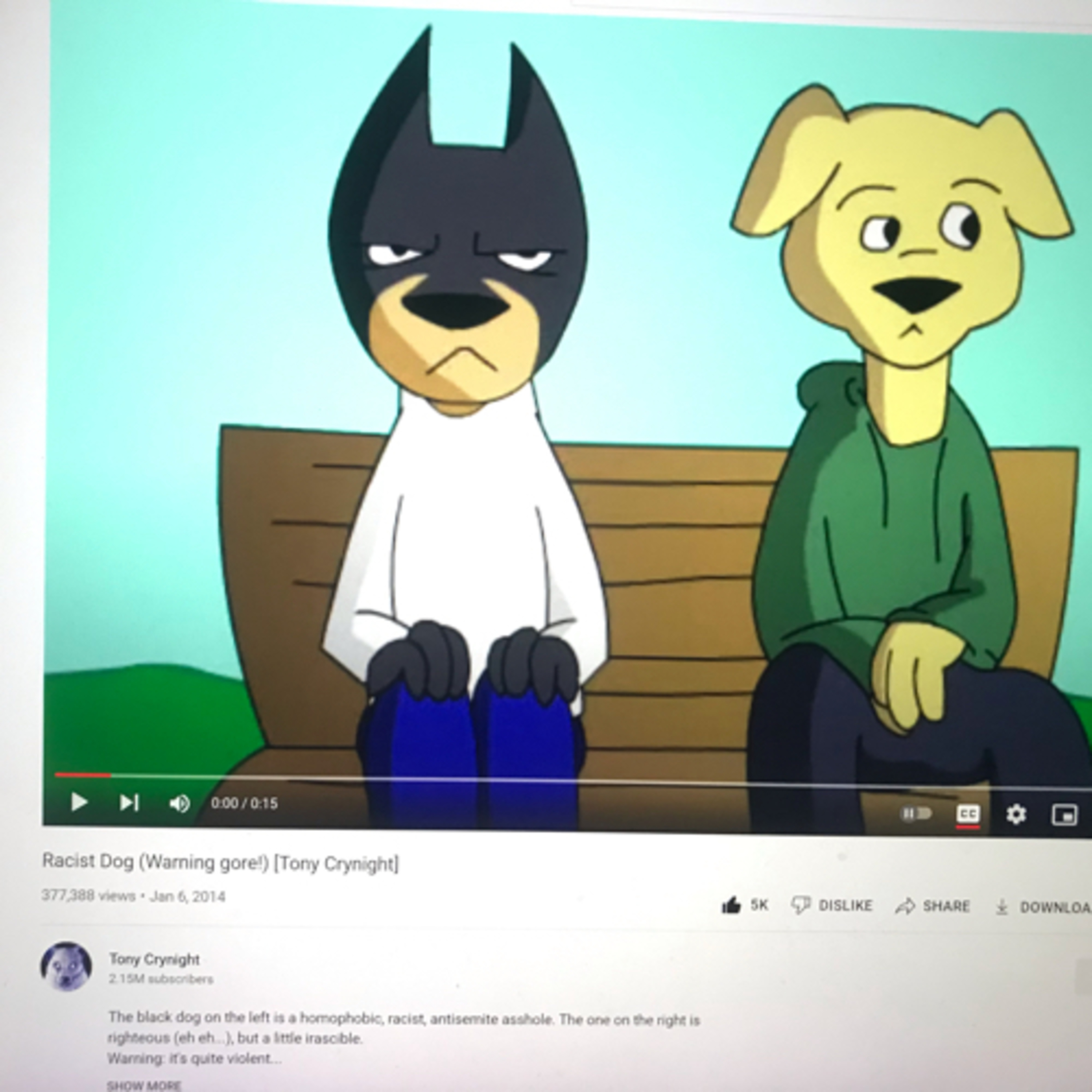 Tony crynight’s racist dog episode artwork