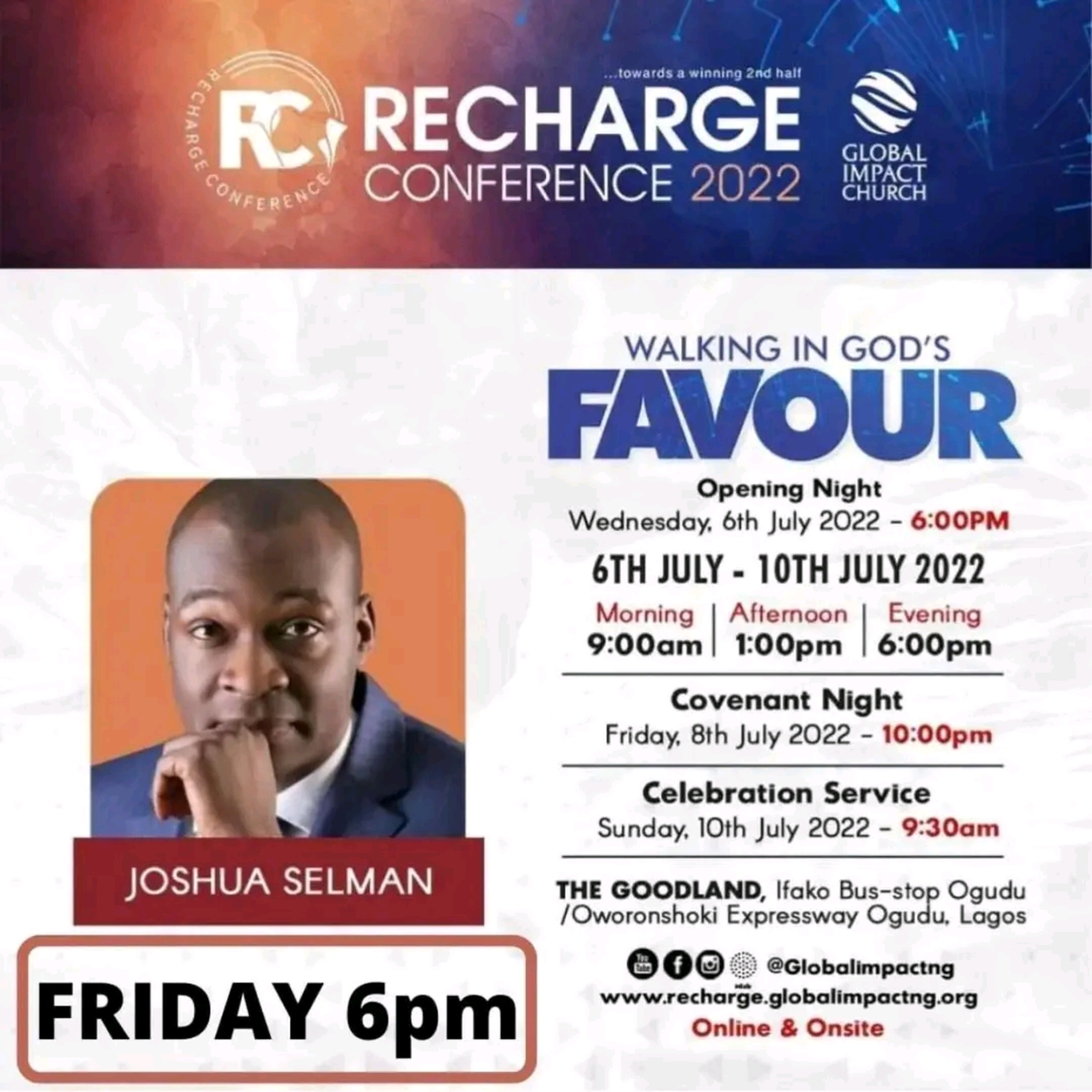 Walking in God's favours ||Recharge Con. 2022 ||GIC Lagos ||Apostle Joshua Selman ||08/07/2022