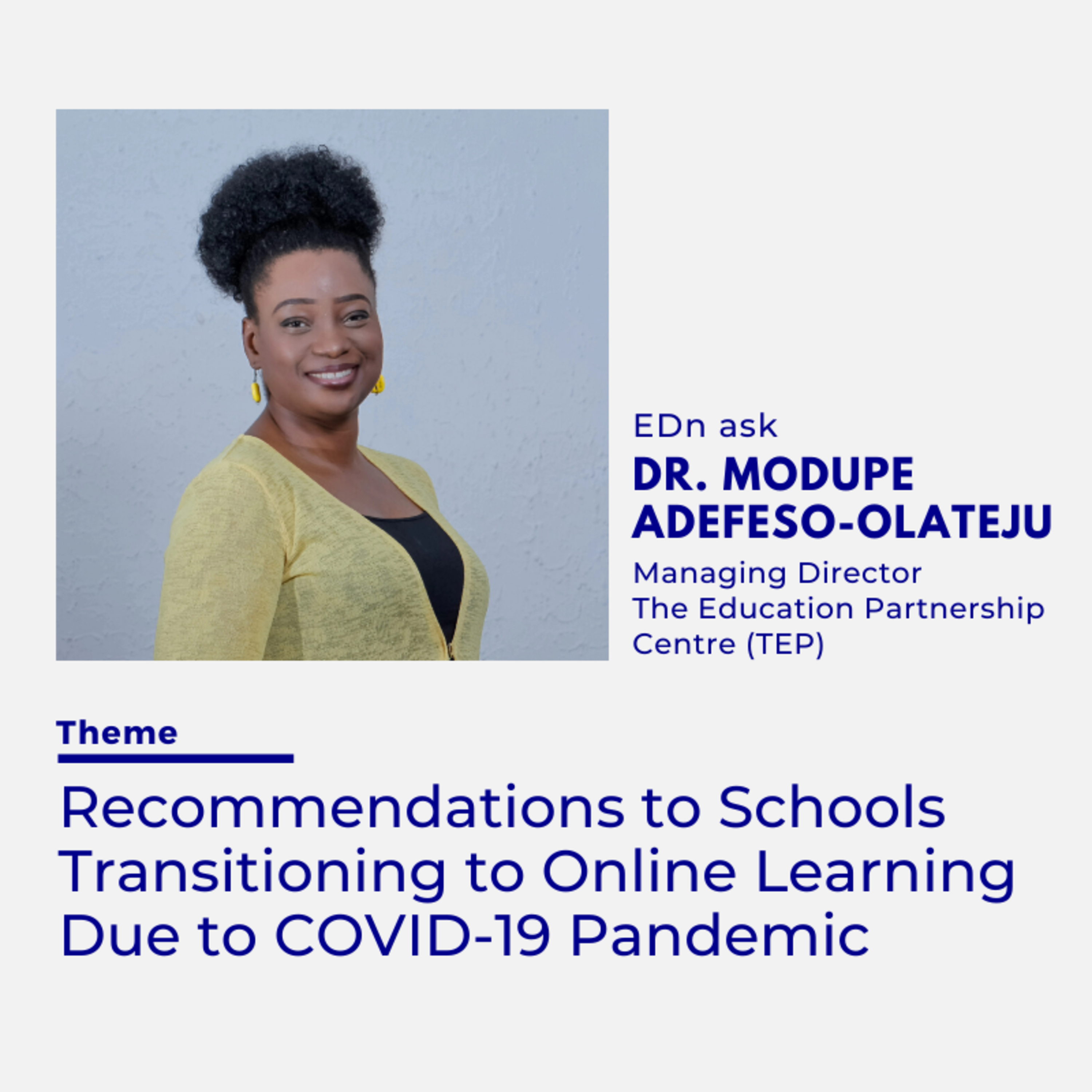 Recommendation to Schools Transitioning to Online Learning Due to COVID-19 Pandemic episode artwork