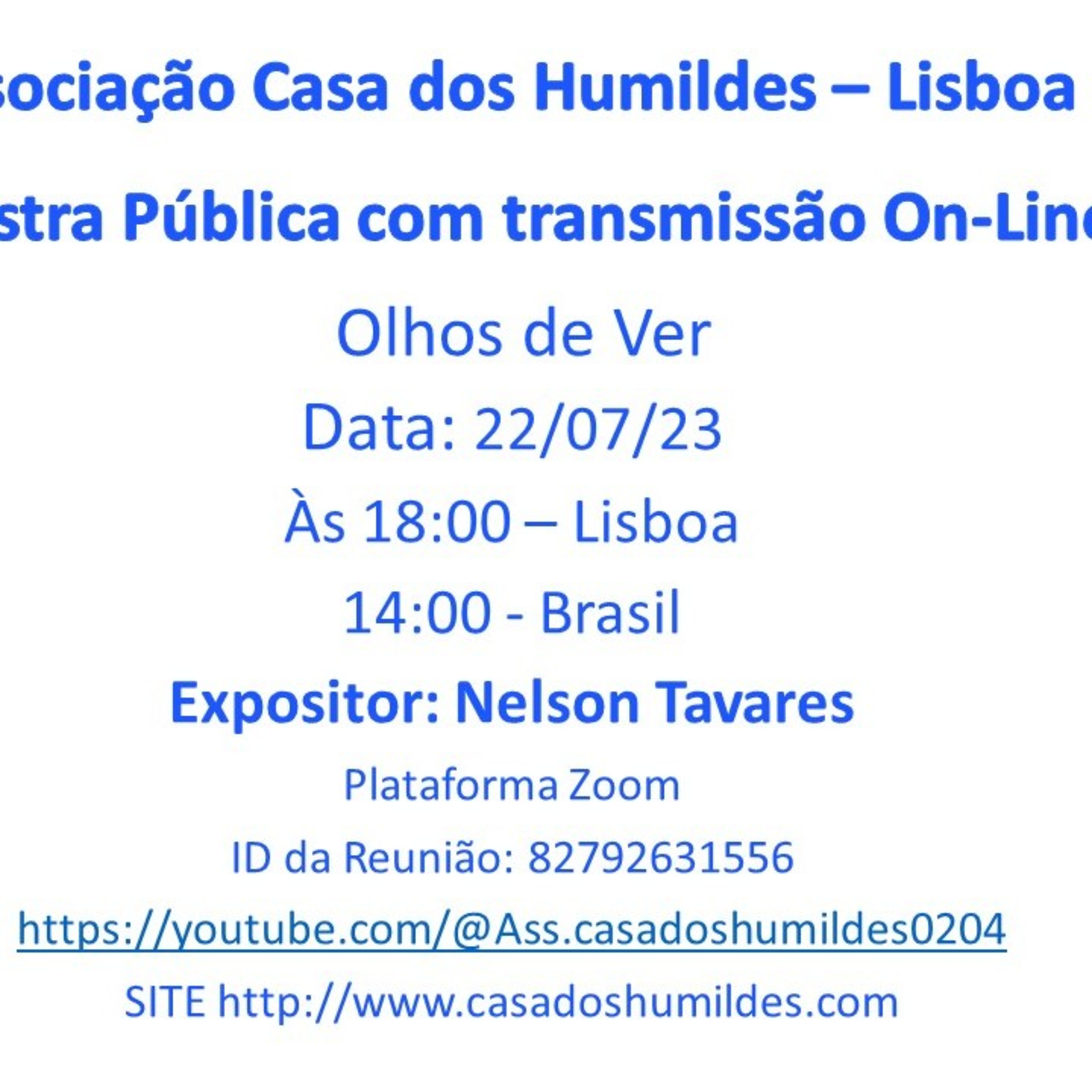 Olhos de Ver - Palestra - Associação Casa dos Humildes - Lisboa - Portugal episode artwork