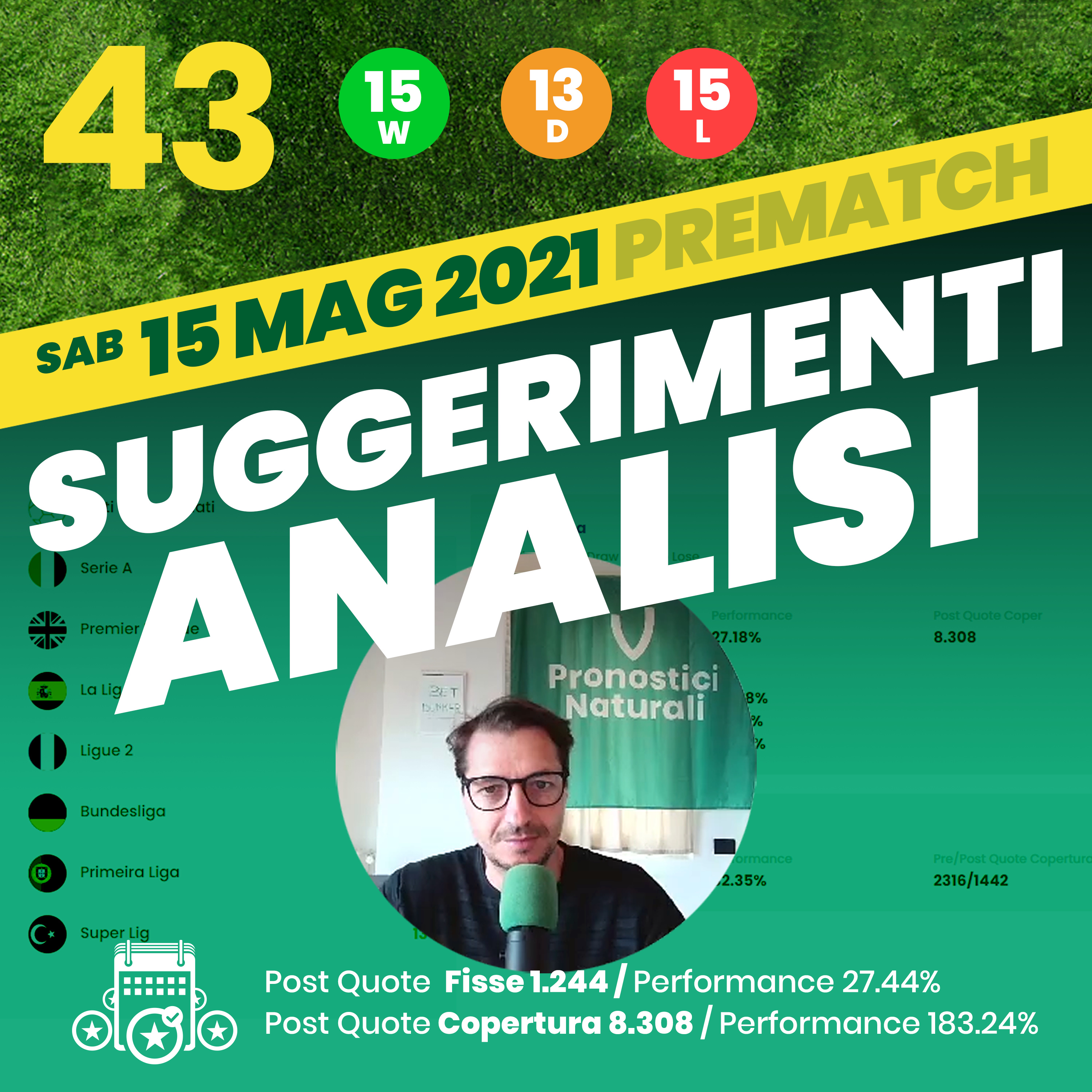 43 PRONOSTICI NATURALI Scommesse calcio Oggi Sabato 15 Maggio 2021 Analisi Suggerimenti Pre Partite episode artwork