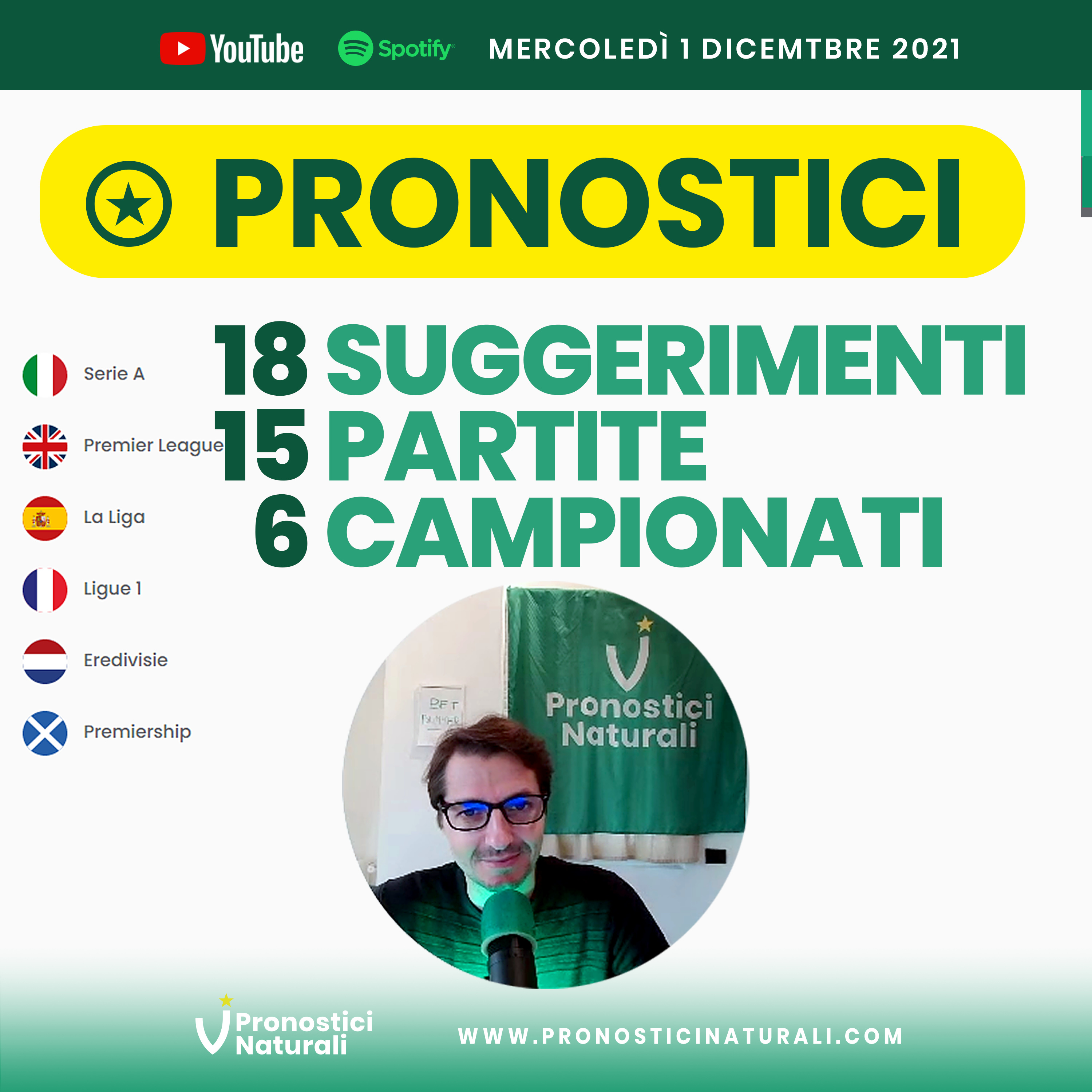 18 Suggerimenti Betting Calcio con i Pronostici Naturali infrasettimanali Mercoledì 1 Dicembre 2021 episode artwork