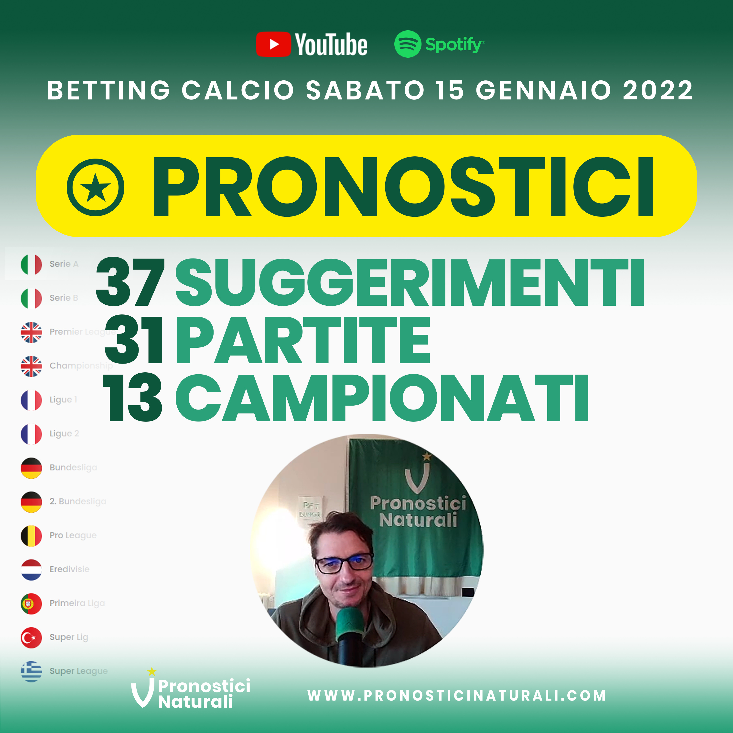 37 Suggerimenti Betting Calcio su 31 partite con i Pronostici Naturali di Sabato 15 Gennaio 2022 episode artwork