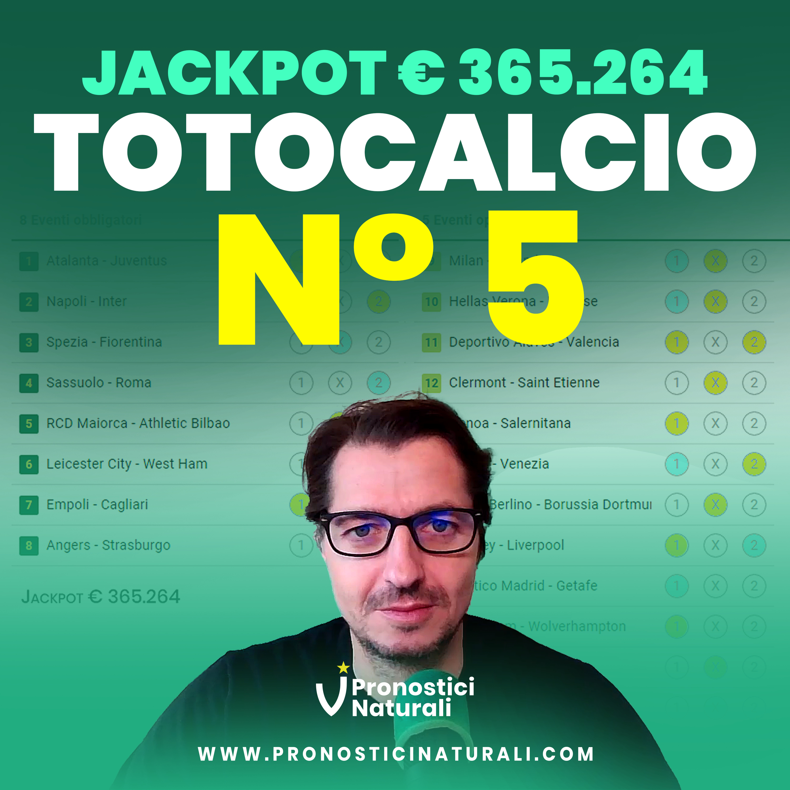 Schedina Totocalcio 5 - Formula 13 Jackpot 365.264 con TANTI Pronostici Naturali questa settimana! episode artwork